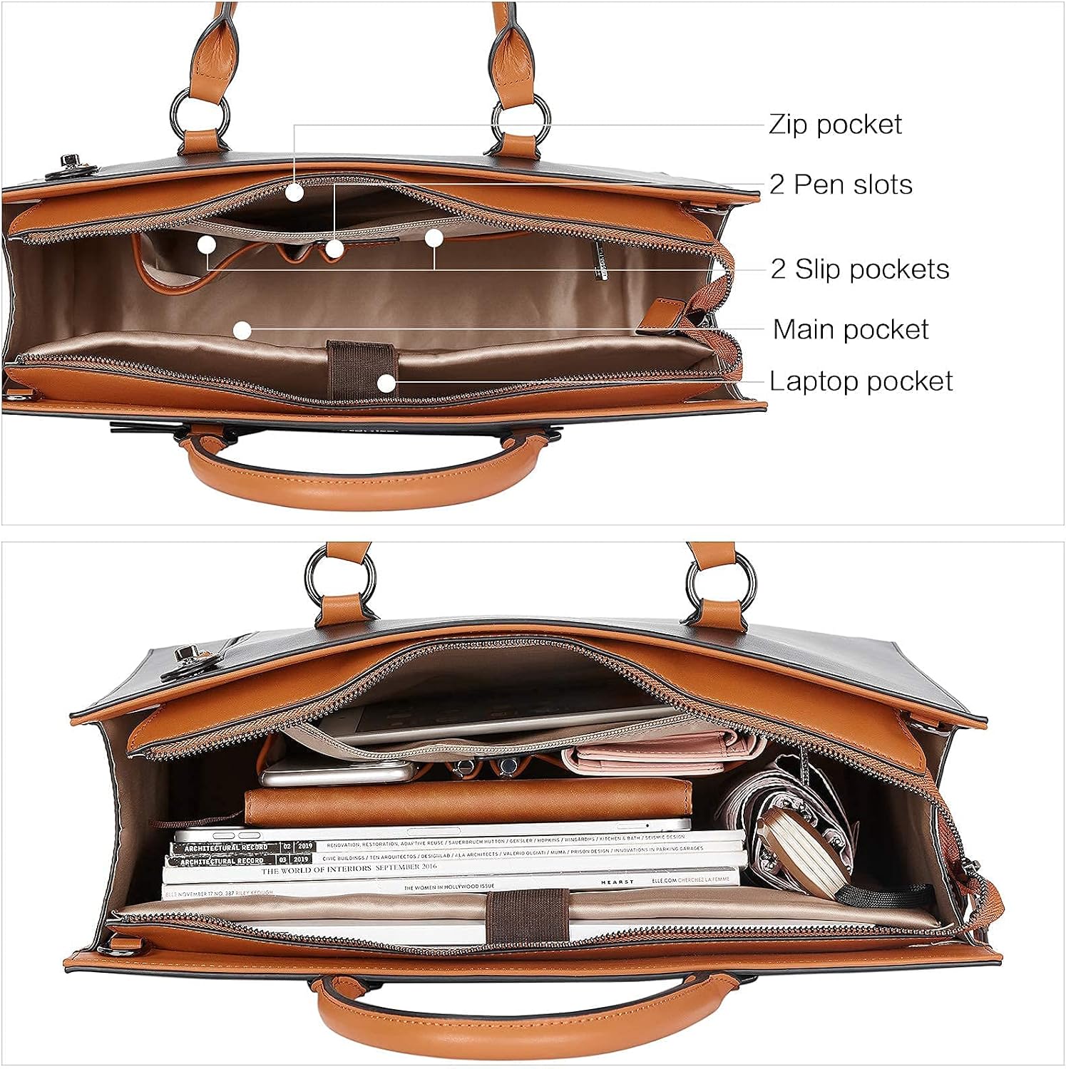 BOSTANTEN Leather Laptop Briefcase for Women bundle Women Leather Wallet RFID Blocking Small Bifold Zipper Pocket Wallet