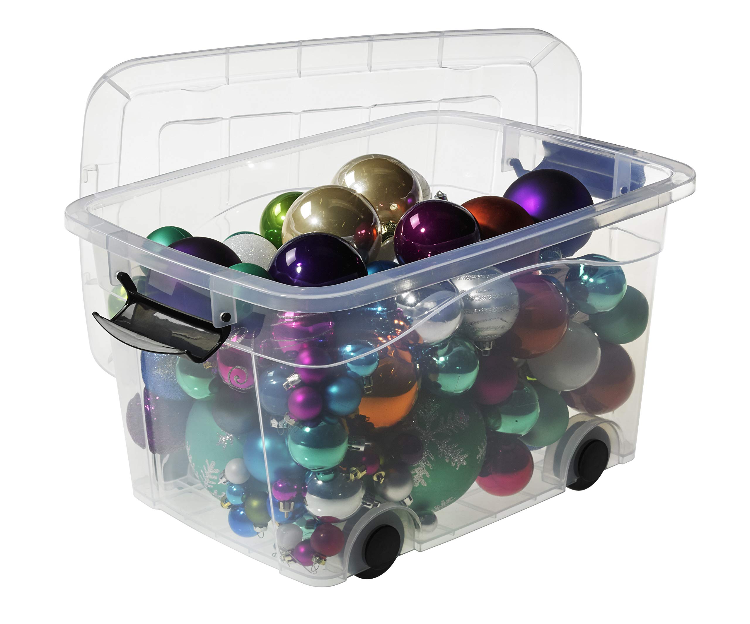 Logiplast 5 Stück Aufbewahrungsbox transparent 20 Liter mit Deckel und Klickverschluss 450 x 335 x 250 mm inkl. Rollen