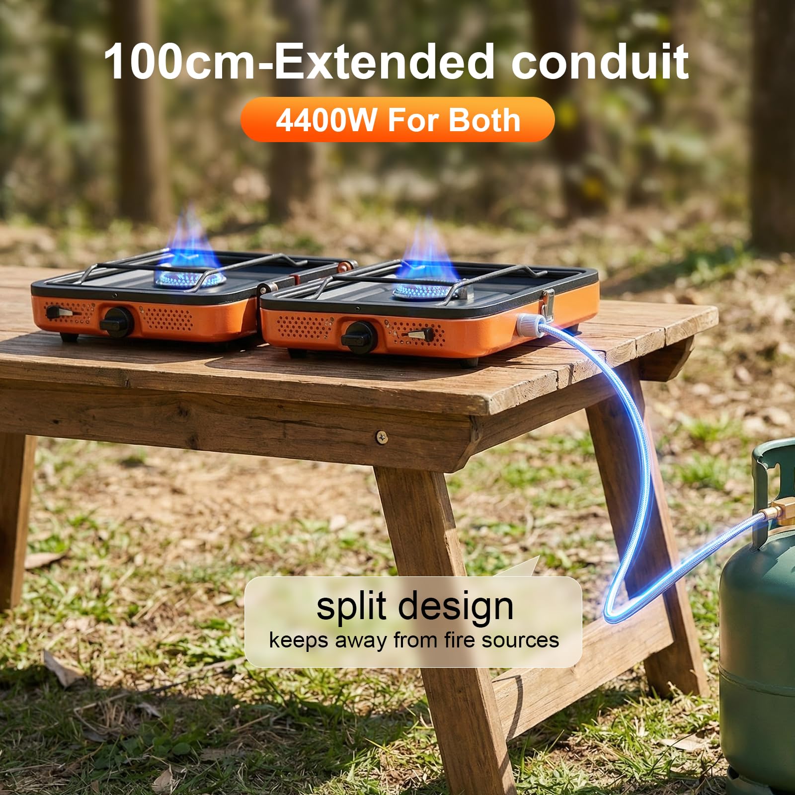 Hornillo portátil de 2 quemadores, 4400 W, potente hornillo de gas para cocinar al aire libre, estufa de camping plegable con encendido para mochileros, picnics, viajes