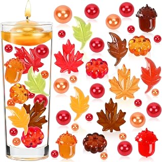 Fall Vase Filler for Thanksgiving Decorations 130 Pcs Acrylic Pumpkin Leaves Maple Leaves Acorn Pearls Beads Vases for Centerpiece, Thanksgiving Table Decorations Vase Fillers for Centerpieces