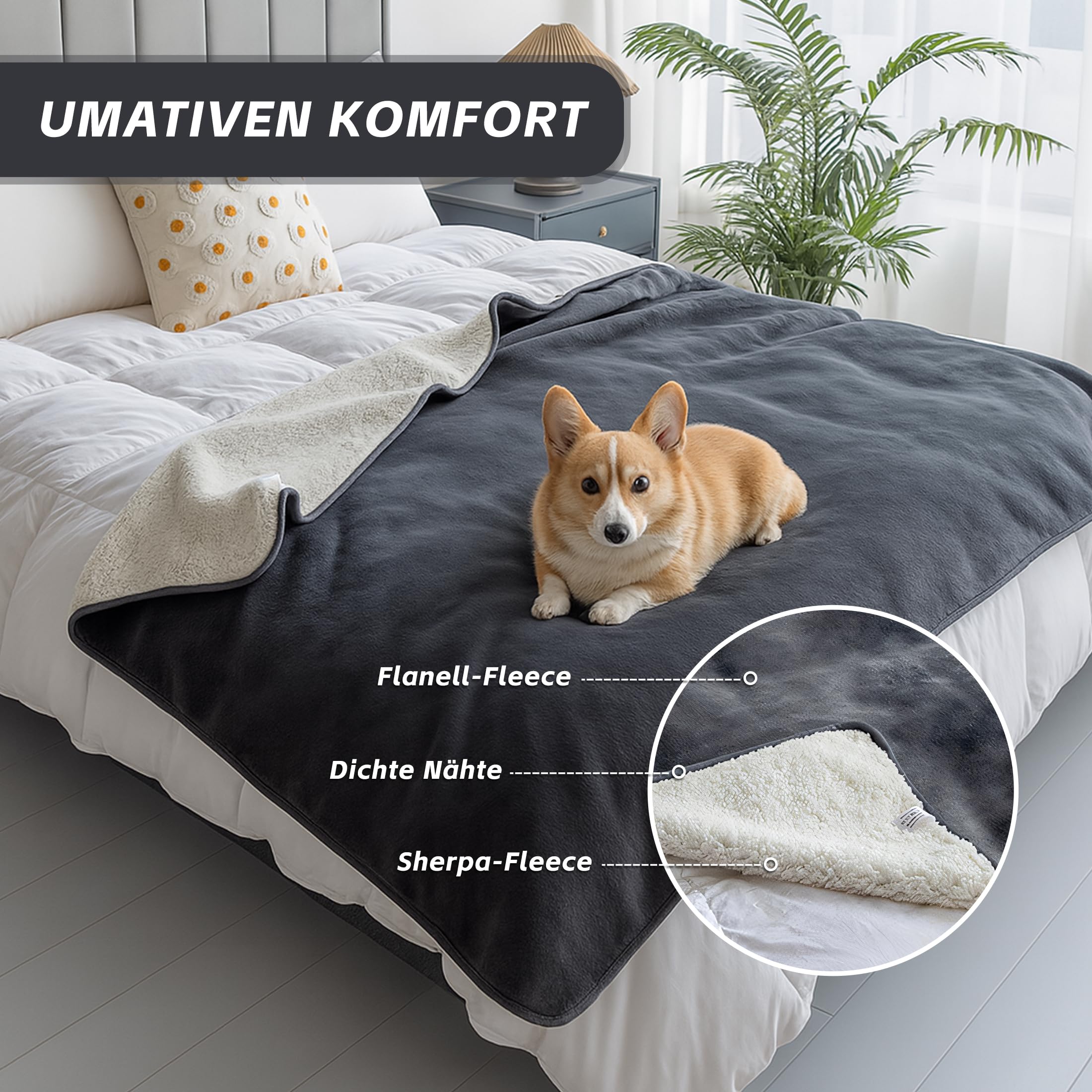Wasserdichte Decke，liebesdecke wasserdicht für sex+Aufbewahrungstasche，wasserdichte decke für sex，hundedecke，sofaschutz hund，splash blanket aus Flanell-Sherpa,hundedecke wasserdicht (215*230cm)