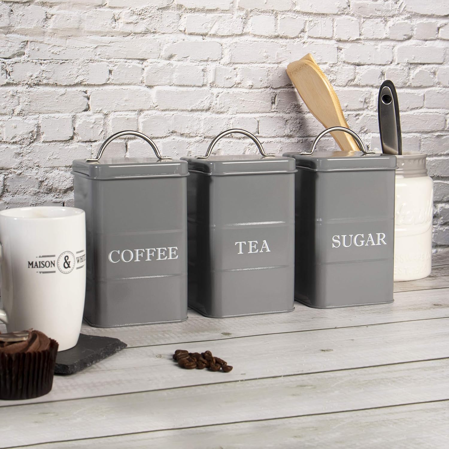 Maison White Tea Coffee Sugar Canisters Set of Botswana Ubuy