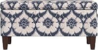HomePop Large Storage Bench Blue Medallion Print - Stylish Hidden Storage Ottoman with Walnut Legs for Entryway Bedroom
