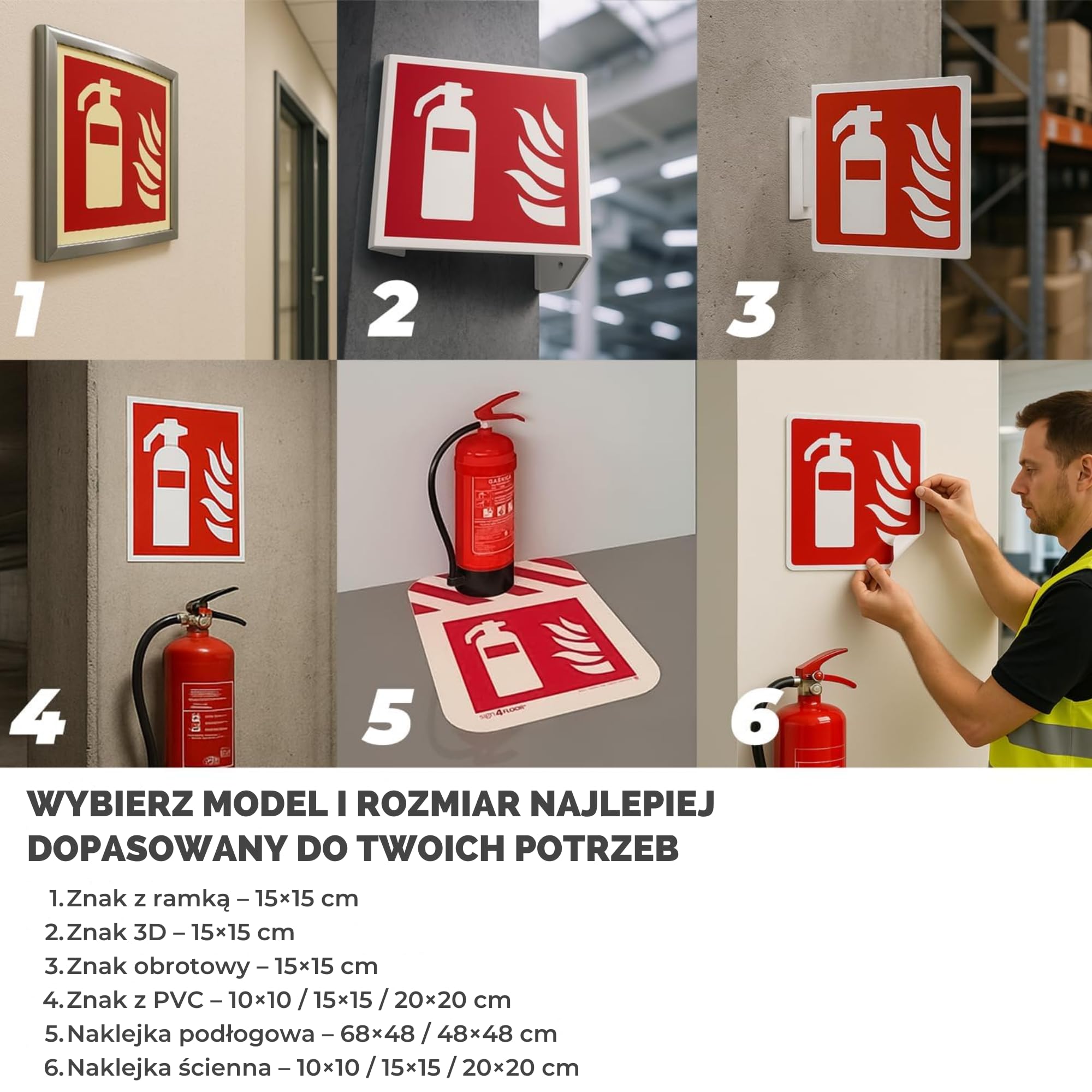 Naklejka „Gaśnica” z PVC [10 × 10 cm] | Samoprzylepna, zgodna z normą DIN EN ISO 7010 | Piktogram przeciwpożarowy | Do wnętrz i na zewnątrz | Odporna na warunki atmosferyczne