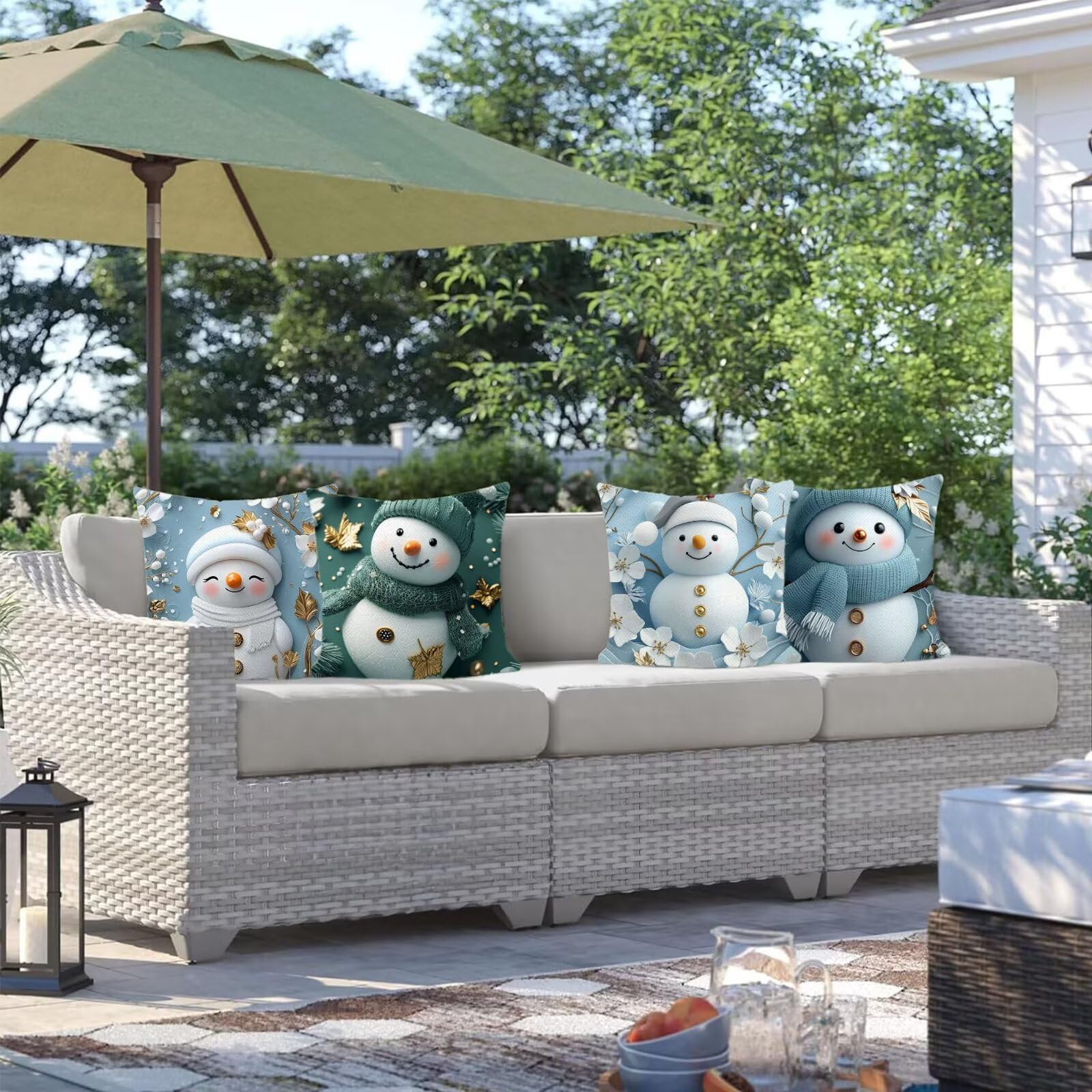 Cuscini Per Divano 50x50cm Set di 4 Cuscini da Esterno Divano Bianco Cuscino Esterno Decorativo in Piazza Estate Lino Impermeabile Cuscino Outdoor Pillowcase, Decorazione Del Giardino Fiore Y-2
