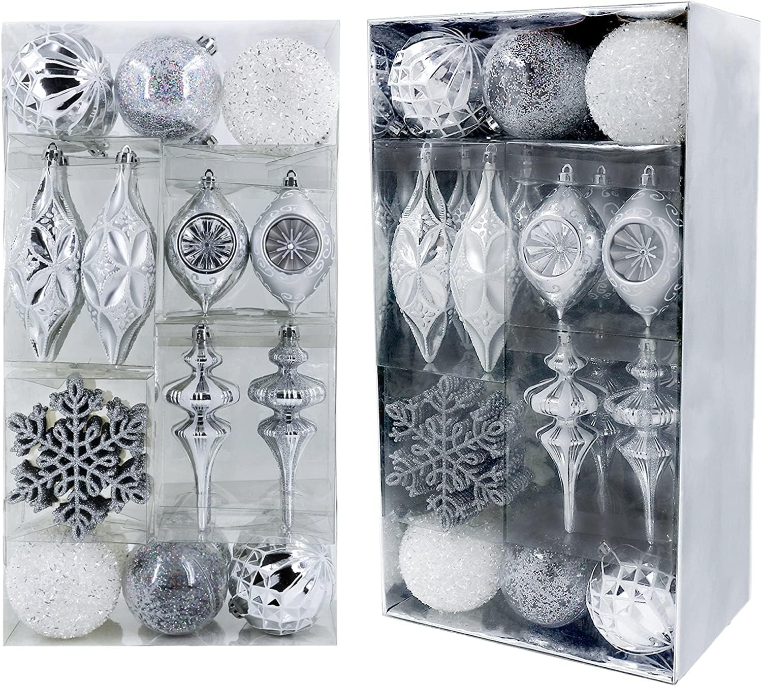 Valery Madelyn Christmas Ball Ornaments for, 50ct White and Silver Shatterproof Christmas Tree Decorations Set, Elegant Hanging Ornaments for Xmas Trees Bulk Holiday Wedding Party Decor