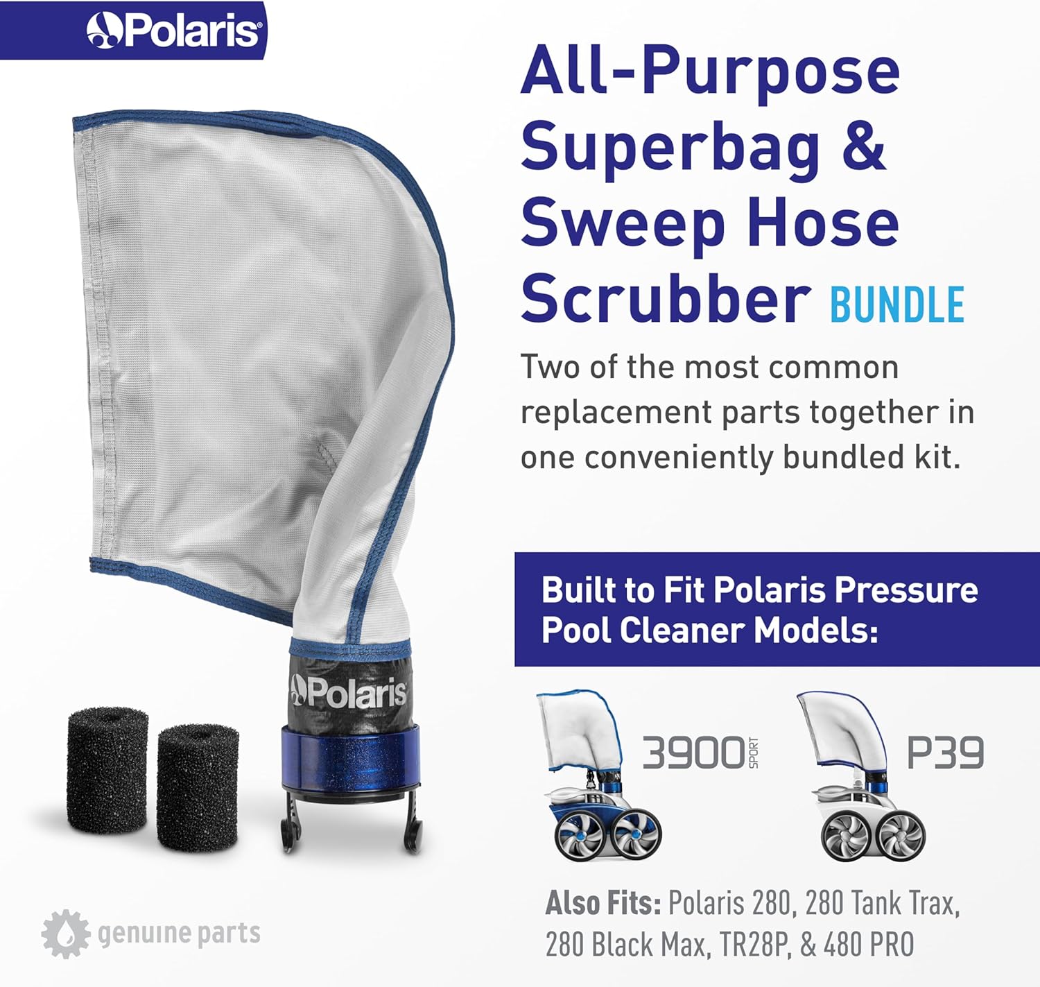 Polaris Genuine Parts Bundle - Superbag 39-310 & (2) Sweep Hose Scrubbers 9-100-3105 for Polaris 3900 Sport, P39