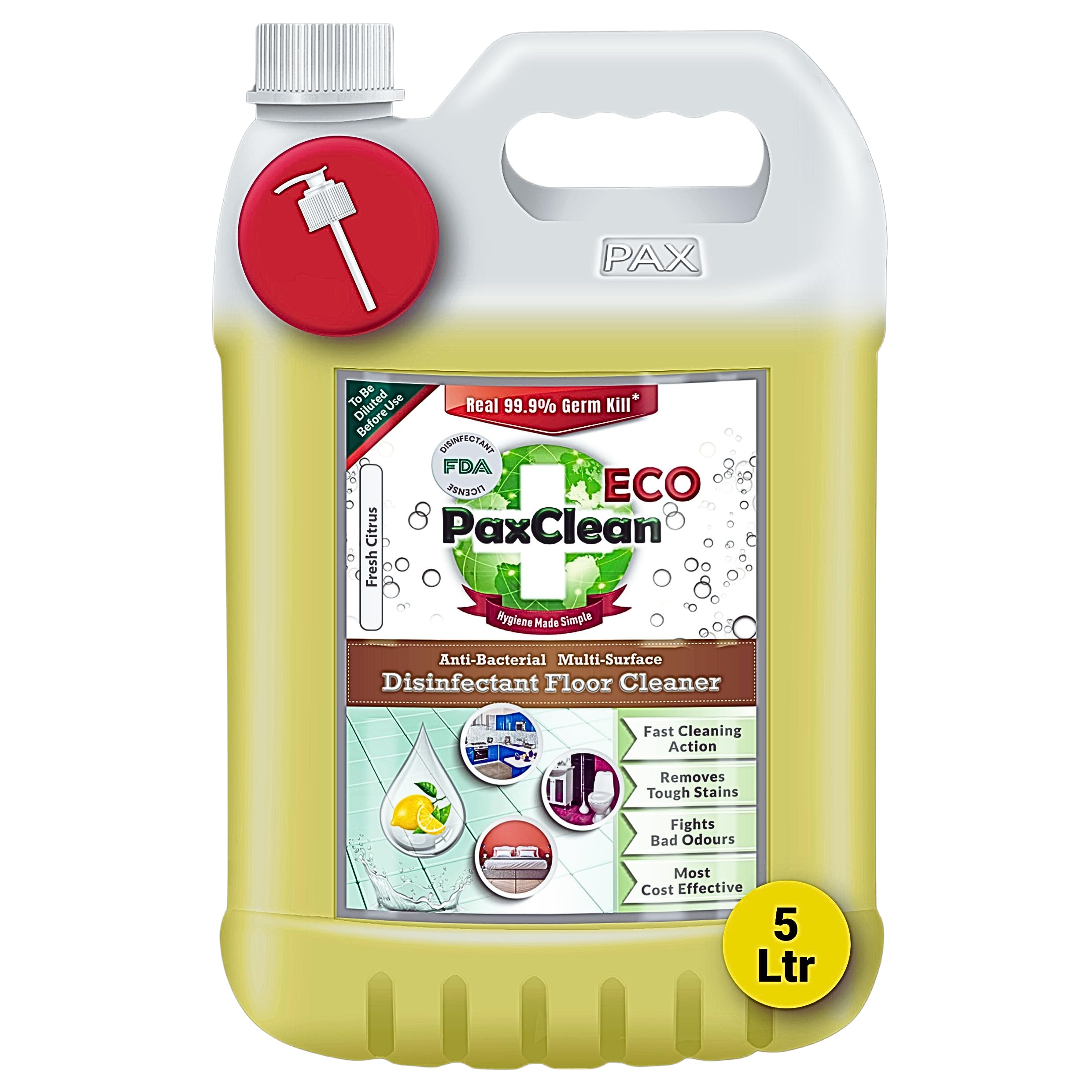 Sponsored Ad - Economical Floor & All Surface Cleaner Disinfectant with 99.9% Germ Kill (Fresh Citrus), 5L Combo with Easy Pump