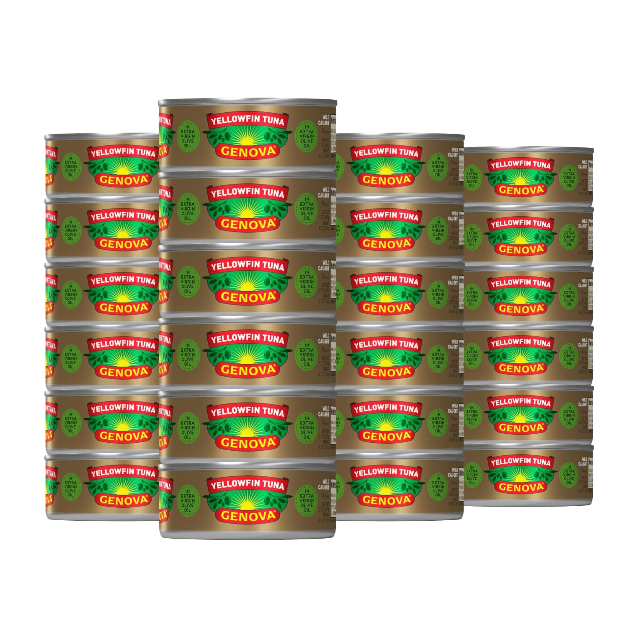 Genova Premium Yellowfin Tuna in Extra Virgin Olive Oil with Sea Salt, 5 Ounce Cans (Pack of 24), Wild Caught, Solid Light