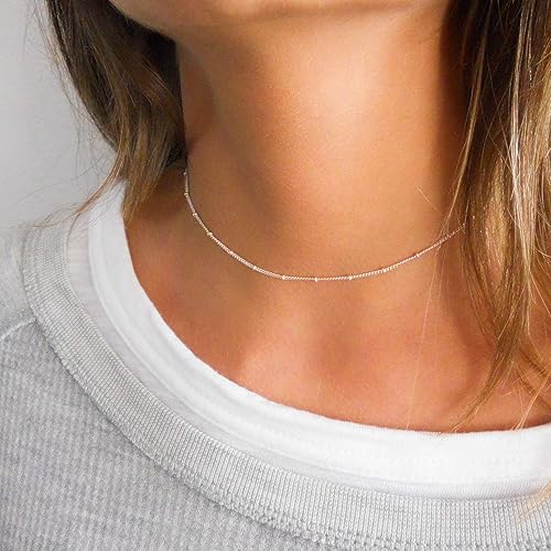 Miniatura 16 de Annika Bella Chain Choker Necklace for Women, 925 Sterling Silver Chokers, Length 13-16 Inches, Short Necklaces for Teens, Waterproof Jewelry Gift
