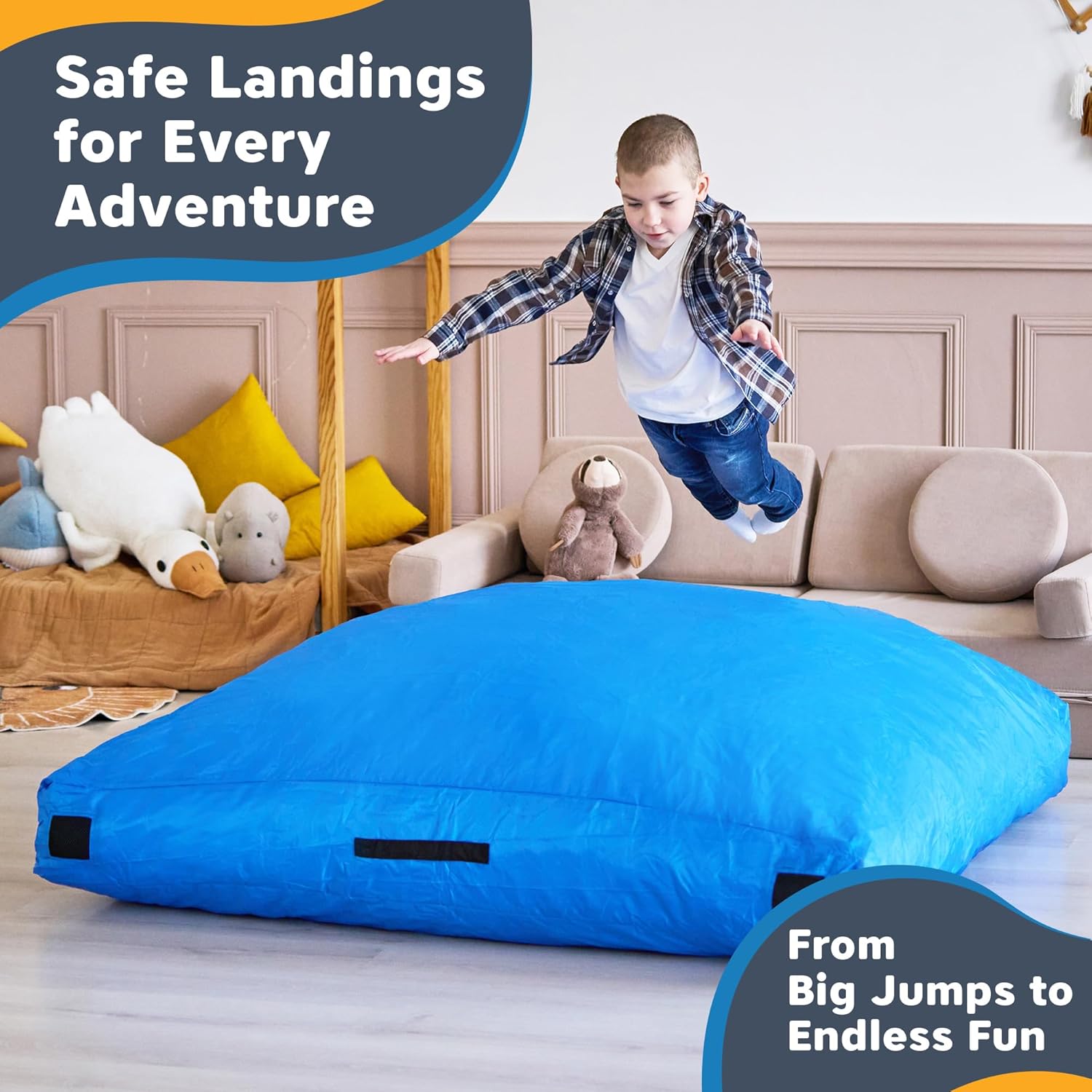 SaferBounce Crash Pad for Kids Sensory | Big 5Ft x 5Ft Or 3Ft x 4Ft | Autism Sensory Crash Mat for Jumping & Play | Crashpad | Soft Foam Landing Pad for Kids | Giant Pillow Mat | Climbing & Gymnastics
