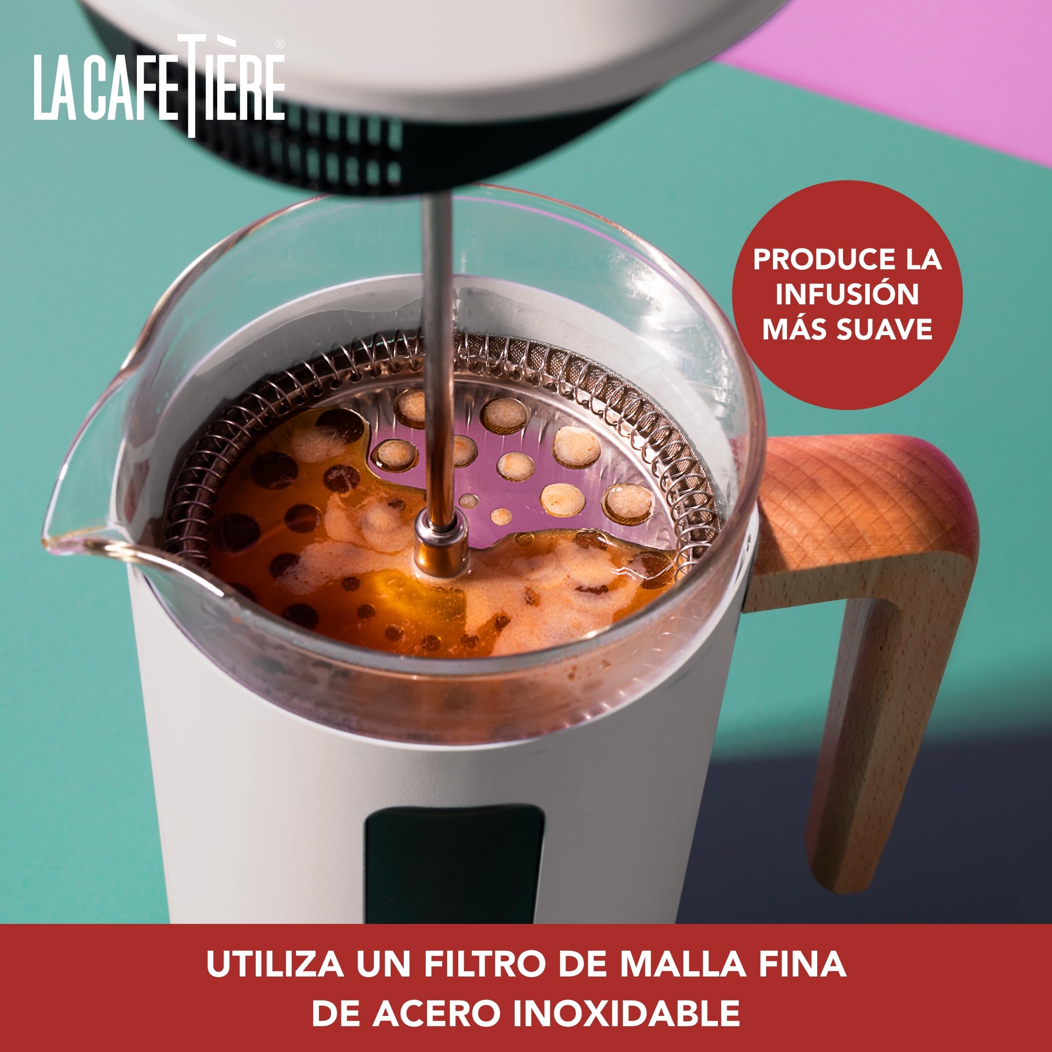 La Cafetière Pisa 8-Tazas 1L, Cafetera francesa grande de vidrio borosilicato resistente al calor y acero inoxidable con émbolo de fácil agarre, ideal para té suelto y café molido, Flint