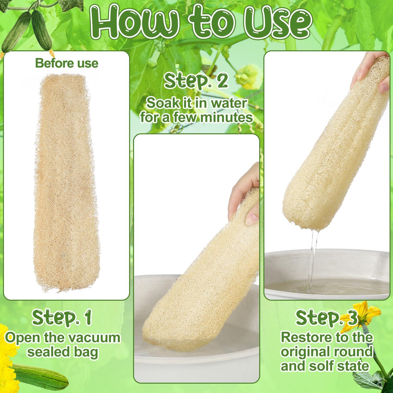 Esponjas naturales de lufa de 11.8 pulgadas, paquete de 6, para platos de cocina, depurador corporal