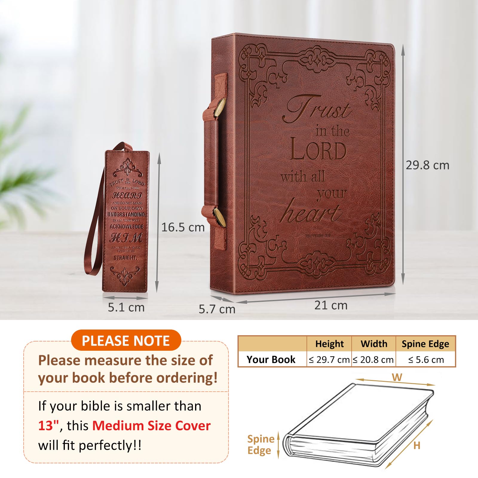 FINPAC Classic Bible Cover, PU Leather Carrying Book Case Church Bag Bible Protective with Handle, for Men Women, Father - Image 2