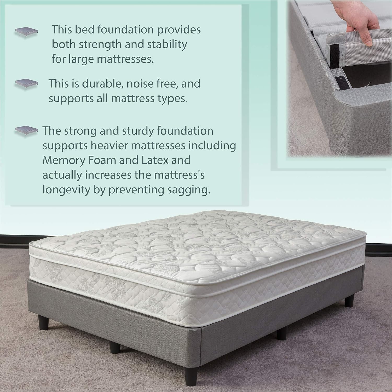 Spring Sleep 13-Inch Platform Bed for Mattress, Eliminate Need for Box Spring and Frame, Queen, Grey