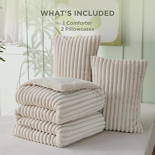 Miniatura 8 de Bedsure Juego de edredón esponjoso tamaño Queen, juego de cama de piel sintética súper suave, ropa de cama de invierno de forro polar de felpa