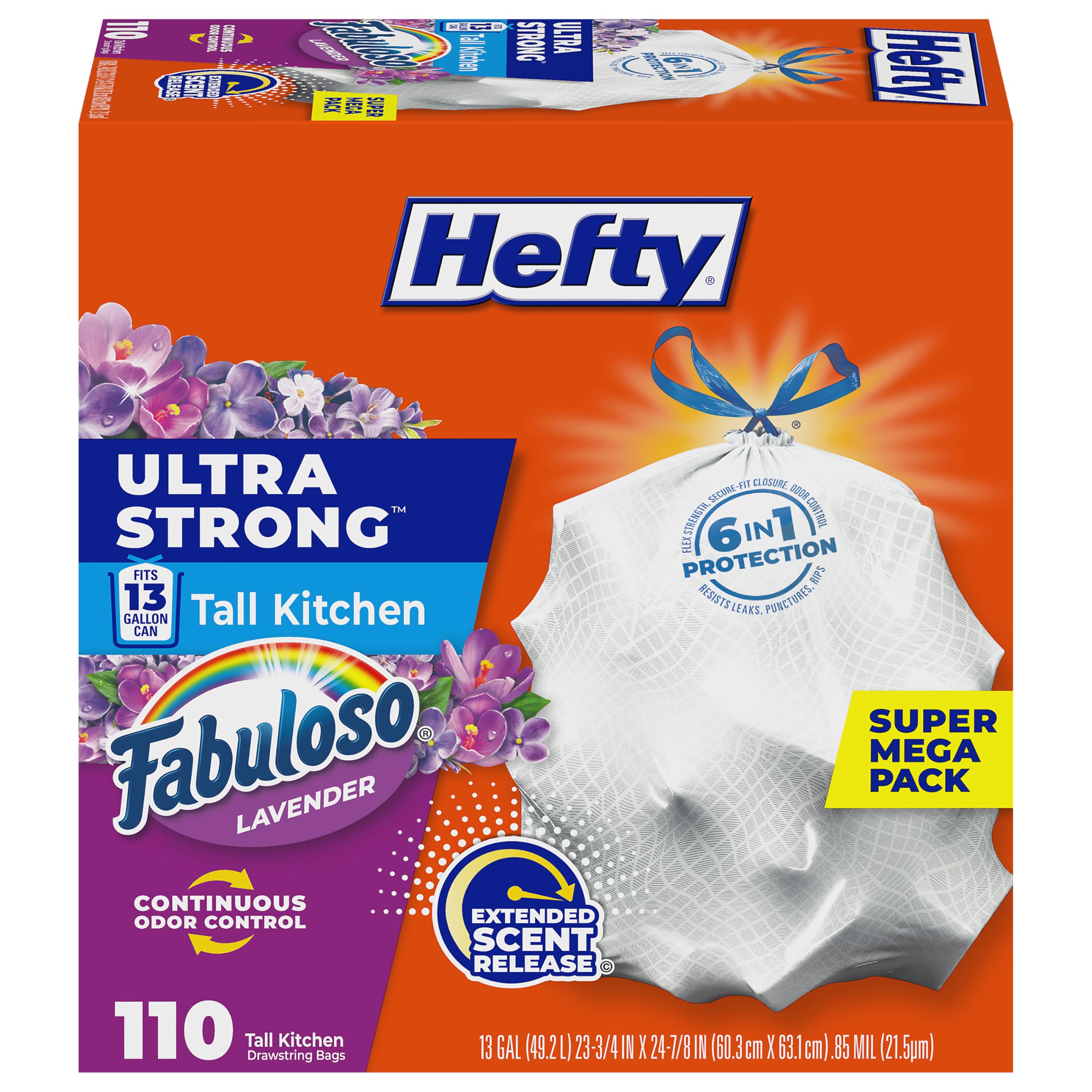 Hefty Sacchetti per la spazzatura da cucina, ultra resistenti, profumo Fabuloso, 13 galloni, 110 pezzi