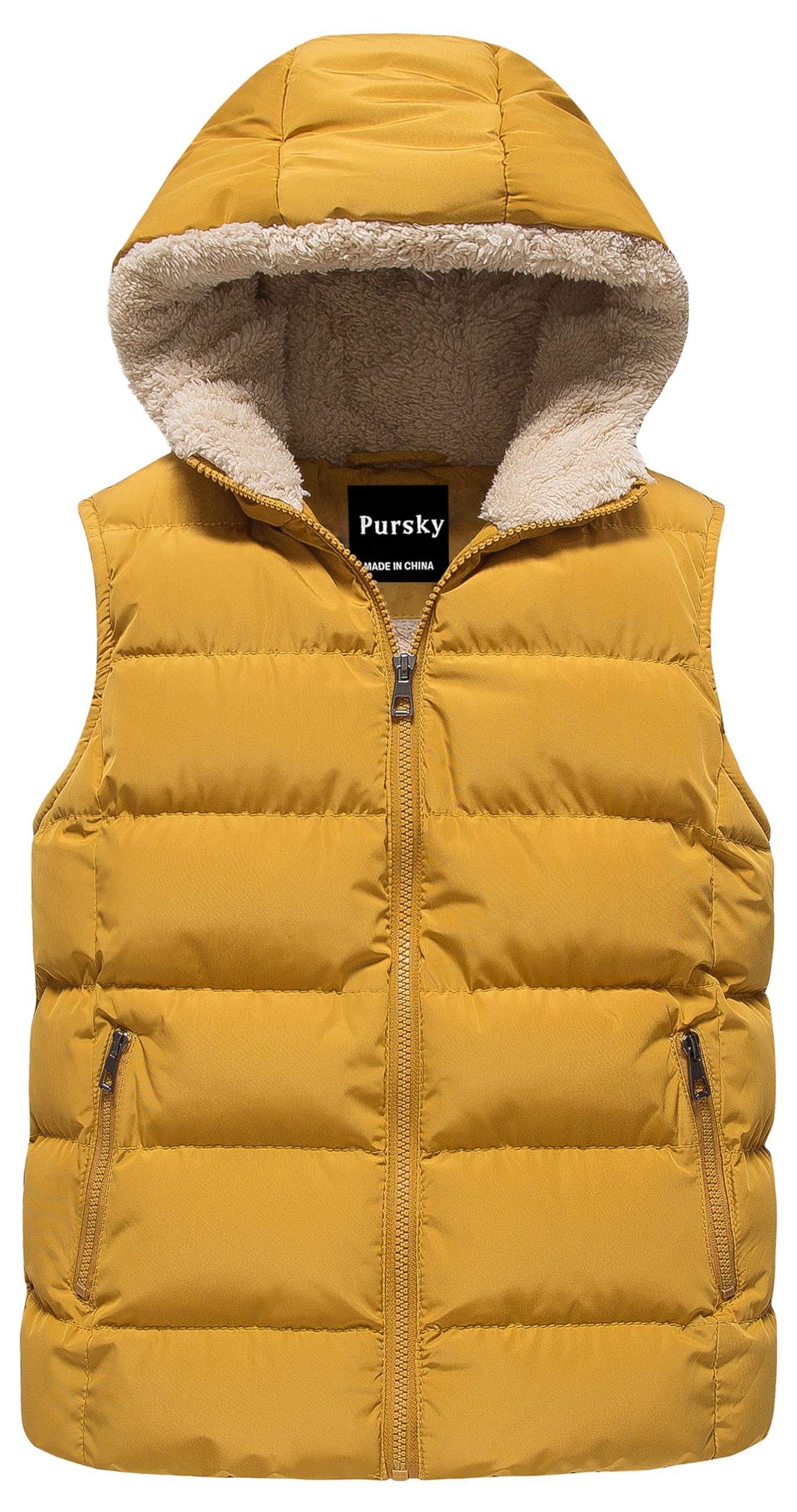 Pursky Girl's and Boy's Hooded Warm Puffer Vest Outerwear Soft Flannel Lined Insulation Waistcoat