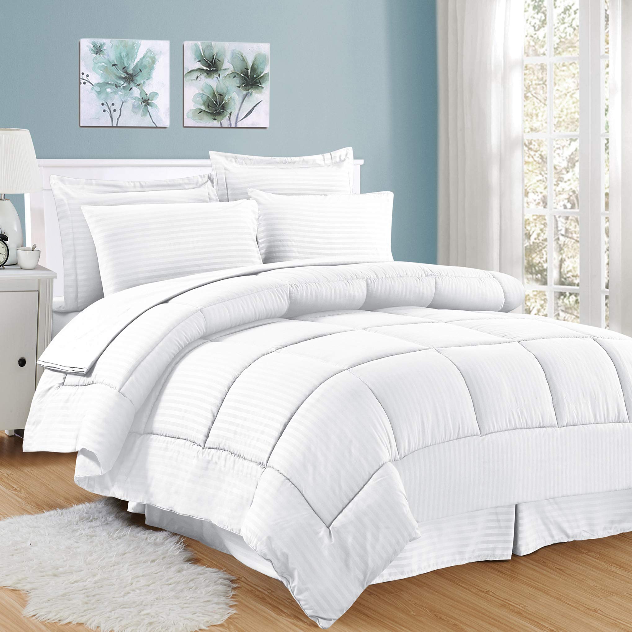 8Pcs Best Bedding Collection 100 Cotton 500 GSM 8Pc Included-1Comforter 1Fitted Sheet 14DP 1Flat Sheet 2Pillow Shams 2Pillow