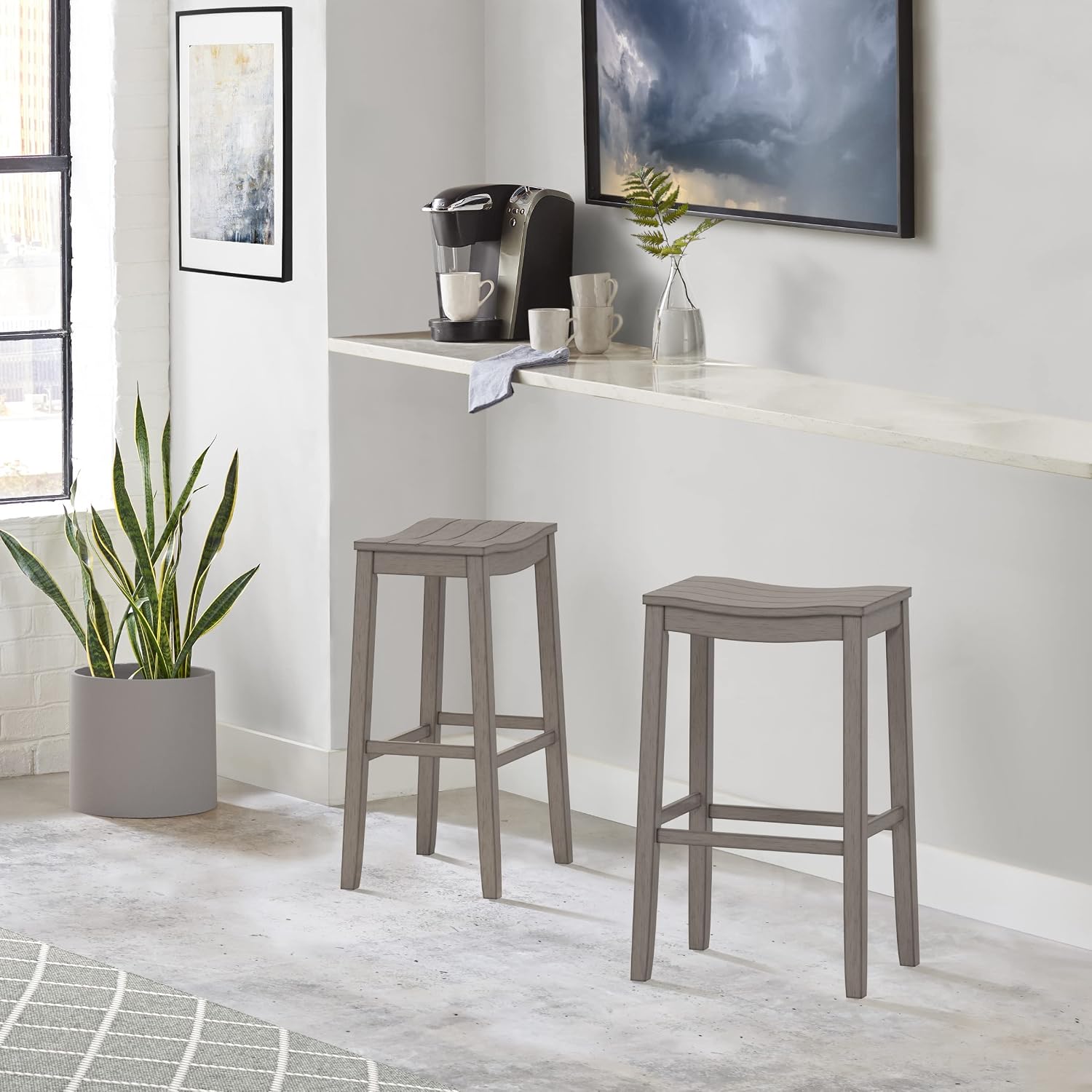 Hillsdale Furniture Fiddler Backless Saddle Bar Stool, Aged Gray