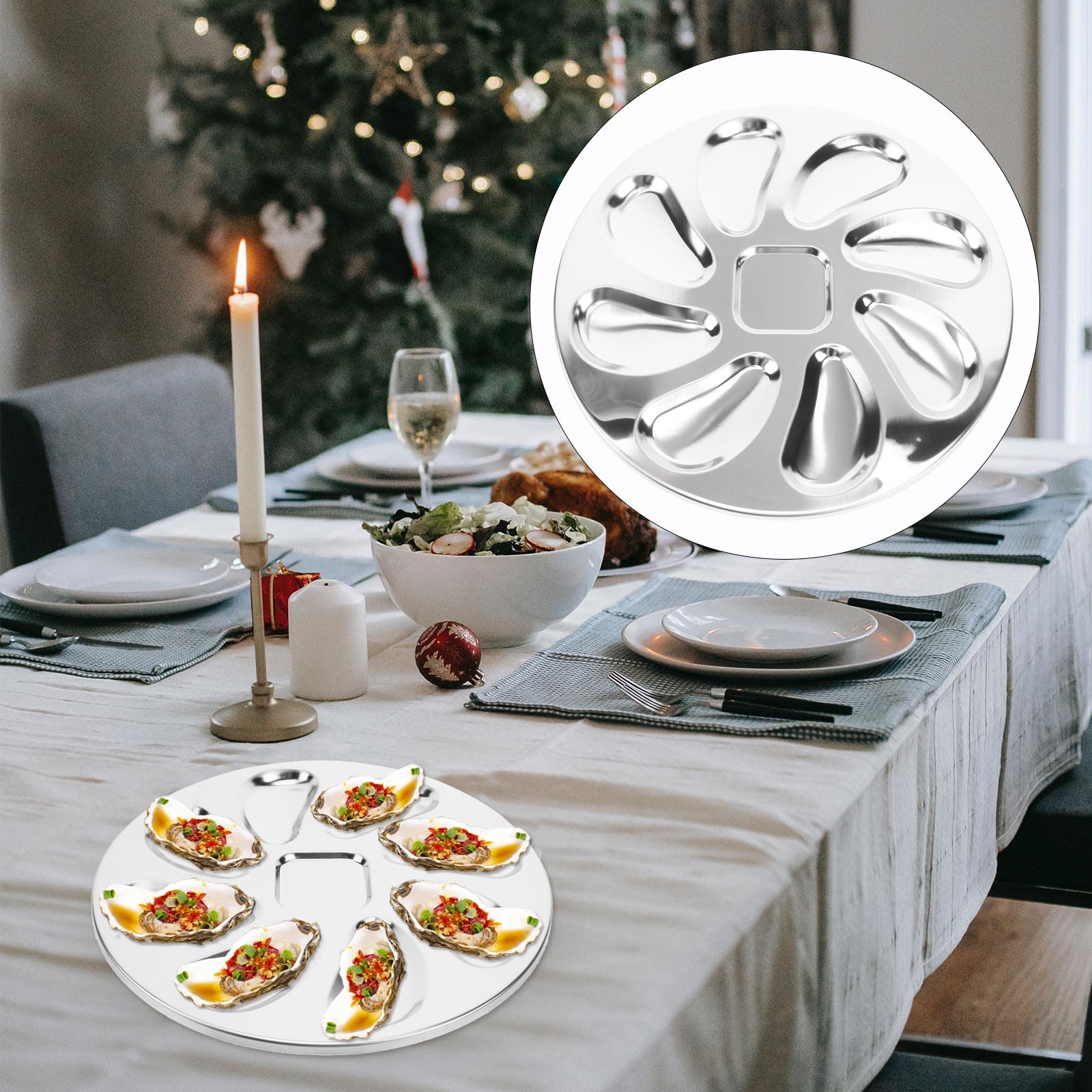 Toyvian Plato de Acero Inoxidable para Ostras 23X23 CM Ranuras Bandeja Plana para Mariscos y Aperitivos Utensilio de Cocina para Restaurante y Uso Doméstico