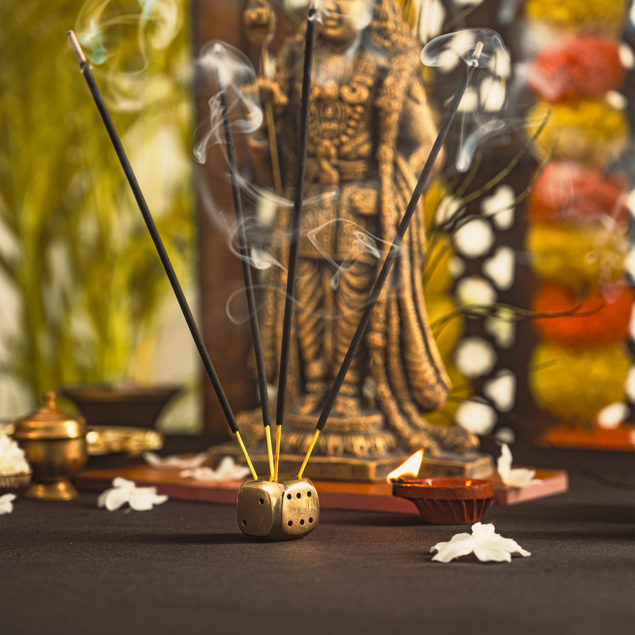 Brass Agarbatti Stand Incense Stick Holder Dice/Pasa Design Shape with Round Edges for Home Purifying Pooja Prayer Home Temple Mandir Office and Gifting (Dice Shape) - Image 2