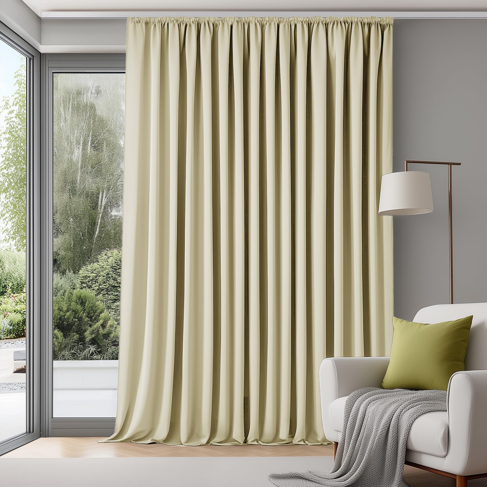 Deconovo Cortinas Opacas Térmicas con Cinta de Lápiz Cortinas Modernas Aislantes para Dormitorio y Sala de Estar, 300×220 CM, Beige Claro, 1 Paneles