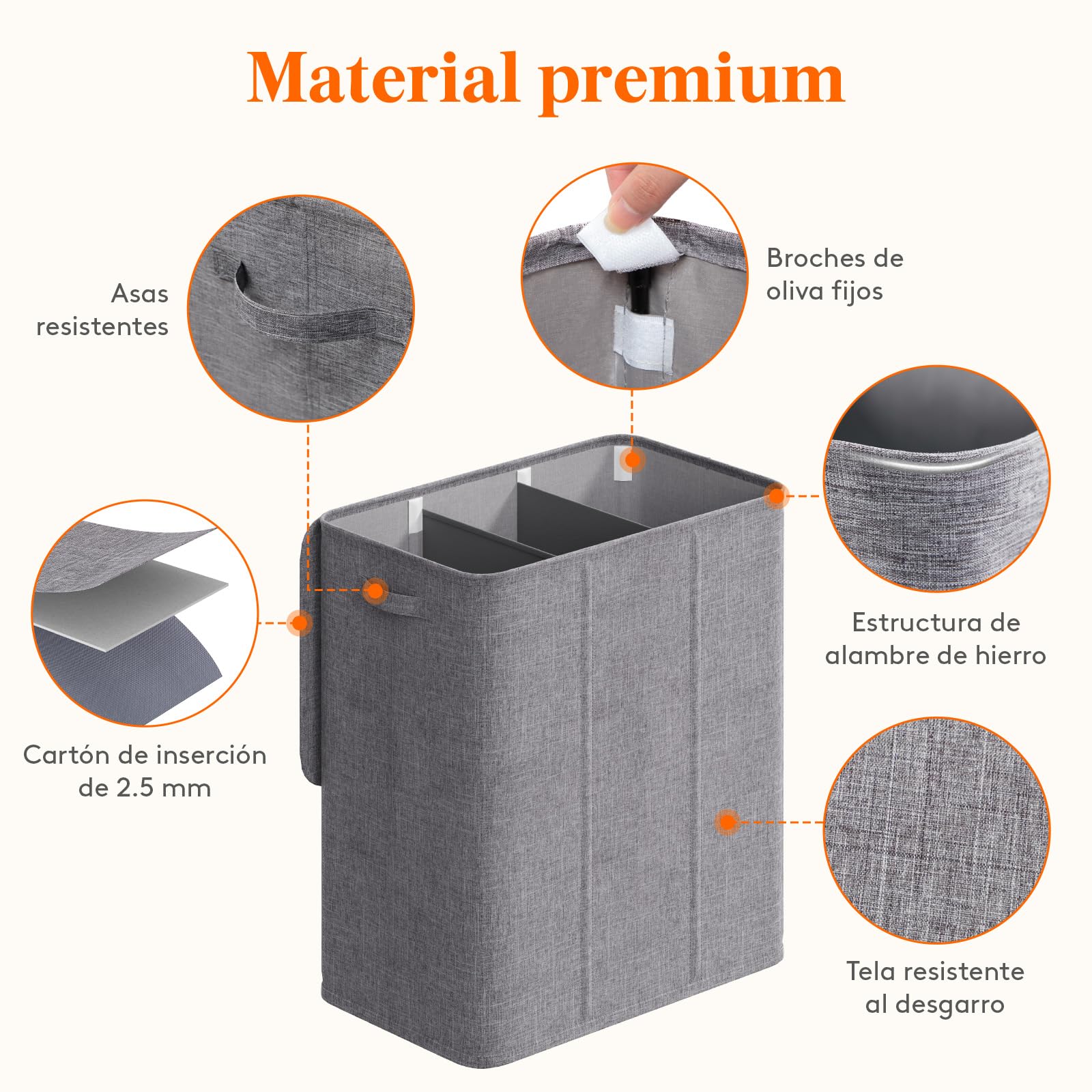 Lifewit 160L Cesto Ropa Sucia 3 compartimentos con Tapa, Grande Cubo Ropa Sucia con 3 Bolsas Para Colada Extraíbles, Cesto Ropa Sucia con Asas para Dormitorio Baño Lavanderia, Gris Claro