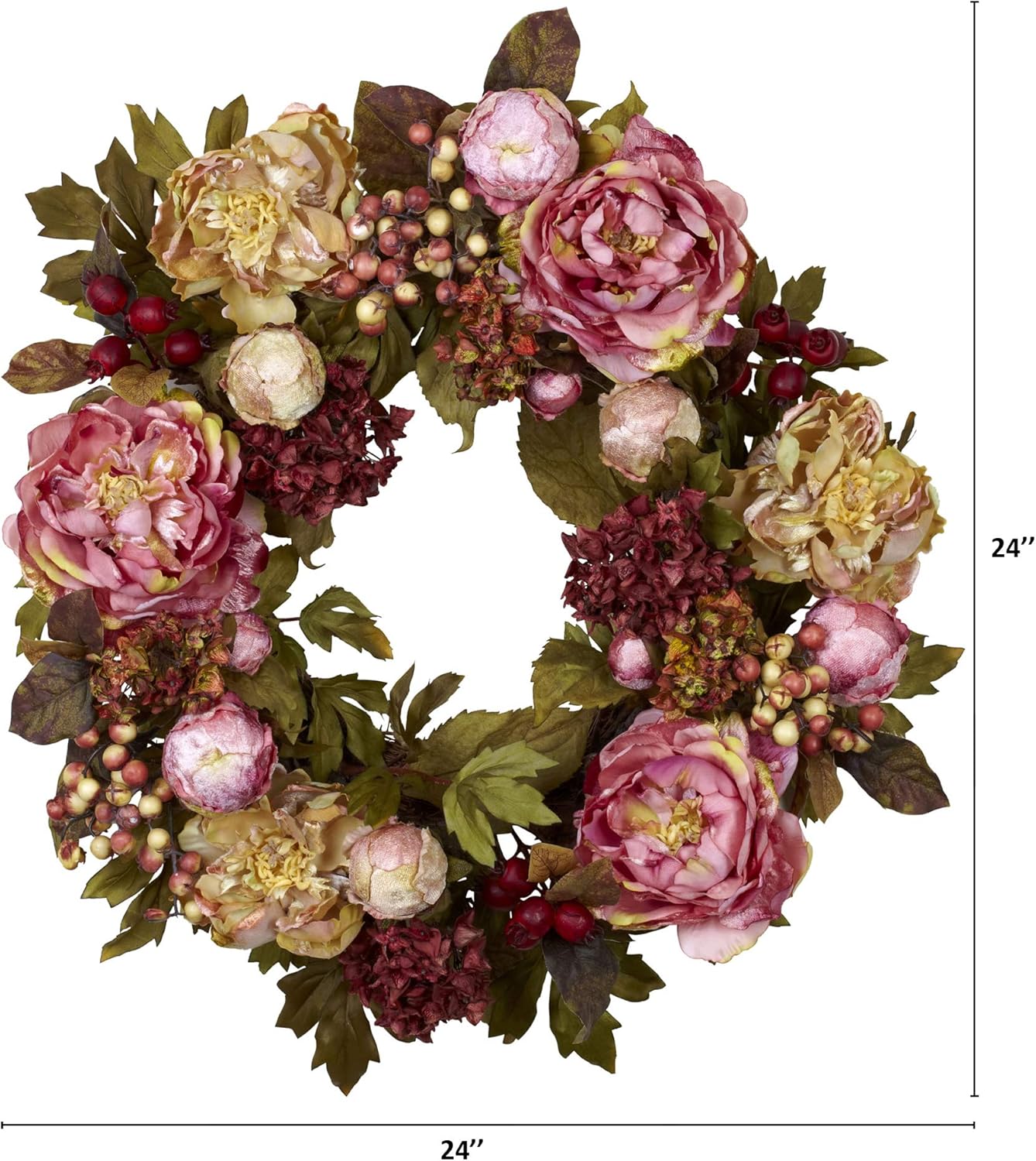 Nearly Natural 24in. Peony Hydrangea Wreath