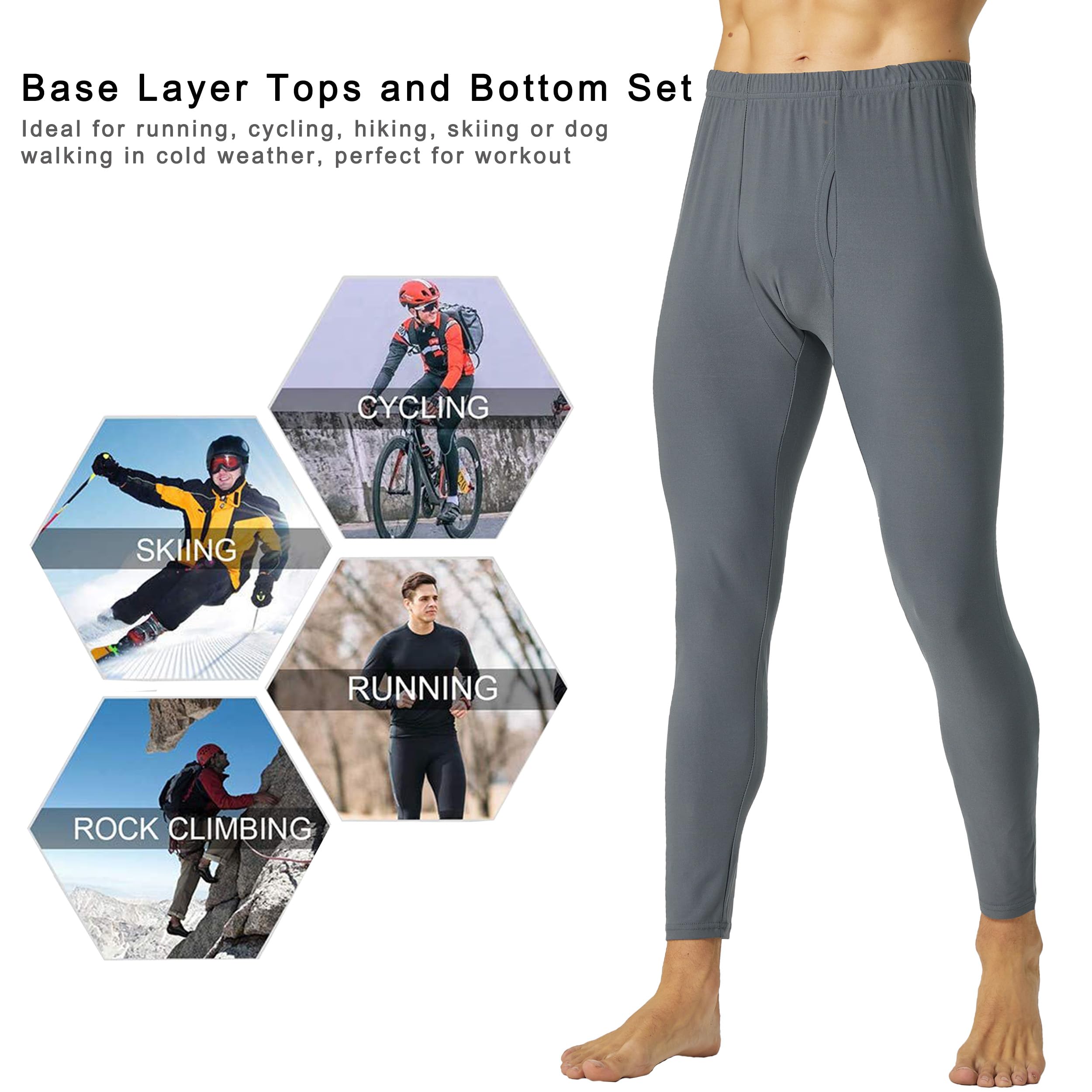 YUSHOW sous Vetement Thermique Homme Pantalons Doublés en Molleton Longs Caleçons Longs Legging Chaud Collant Homme Hiver Doux 2 Pack