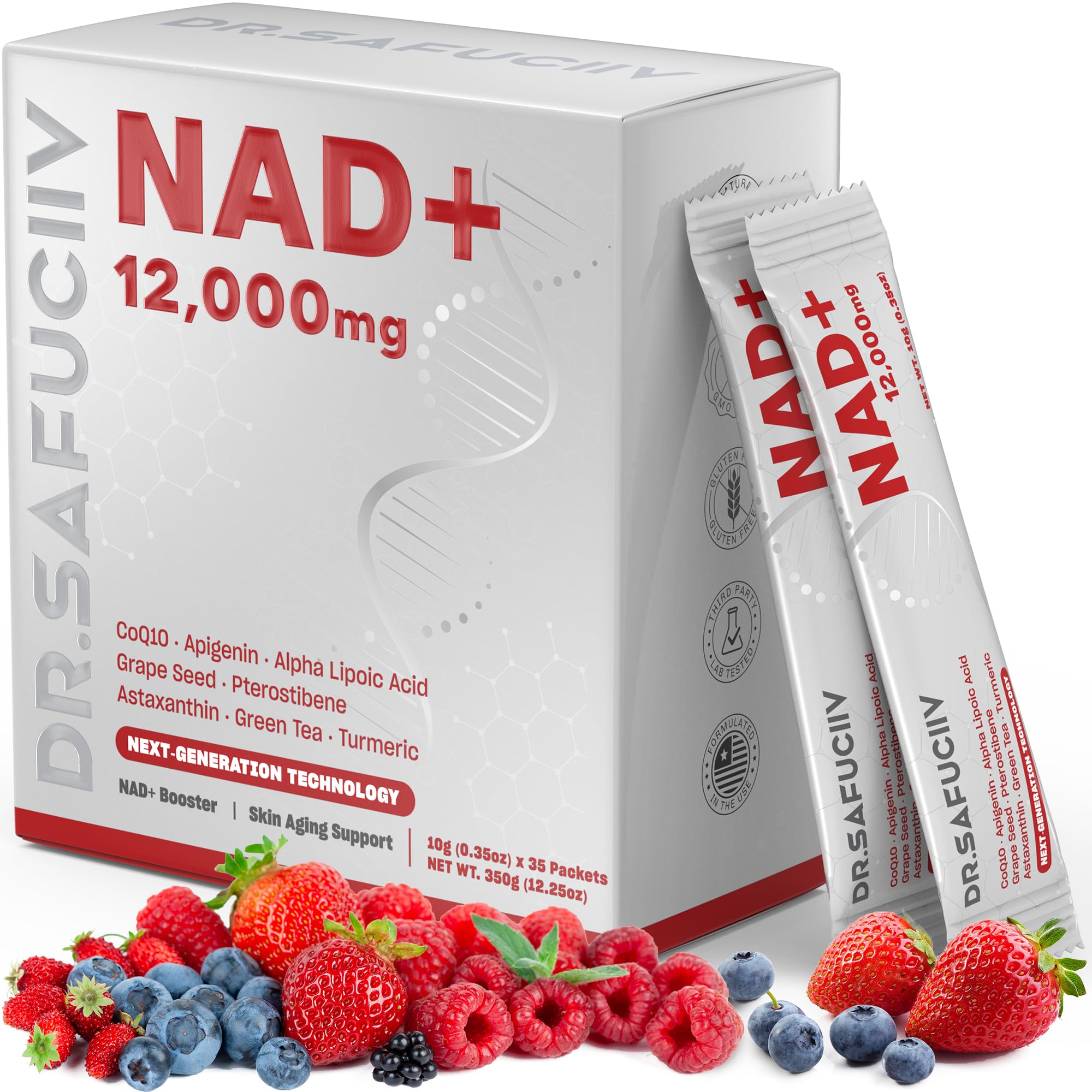Liquid NAD - Extra Strength 1,2000mg NAD+ Supplement with CoQ10 - Resveratrol - D-Ribose & PQQ for Men & Women - Natural NAD+ Stick for Anti-Aging, Focus - 35 Packets