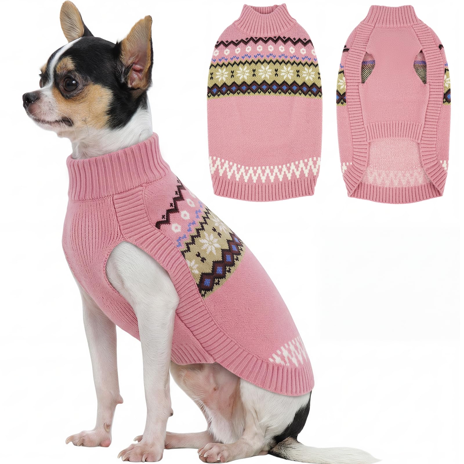 Kuoser Dog Jumper, Warm Fleece Puppy Sweater Turtleneck Pullover, Pink XS