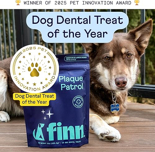Miniatura 3 de Finn Plaque Patrol - Masticables dentales  Defensa de triple acción contra la placa, el sarro y el mal aliento  para perros medianos, más de 25