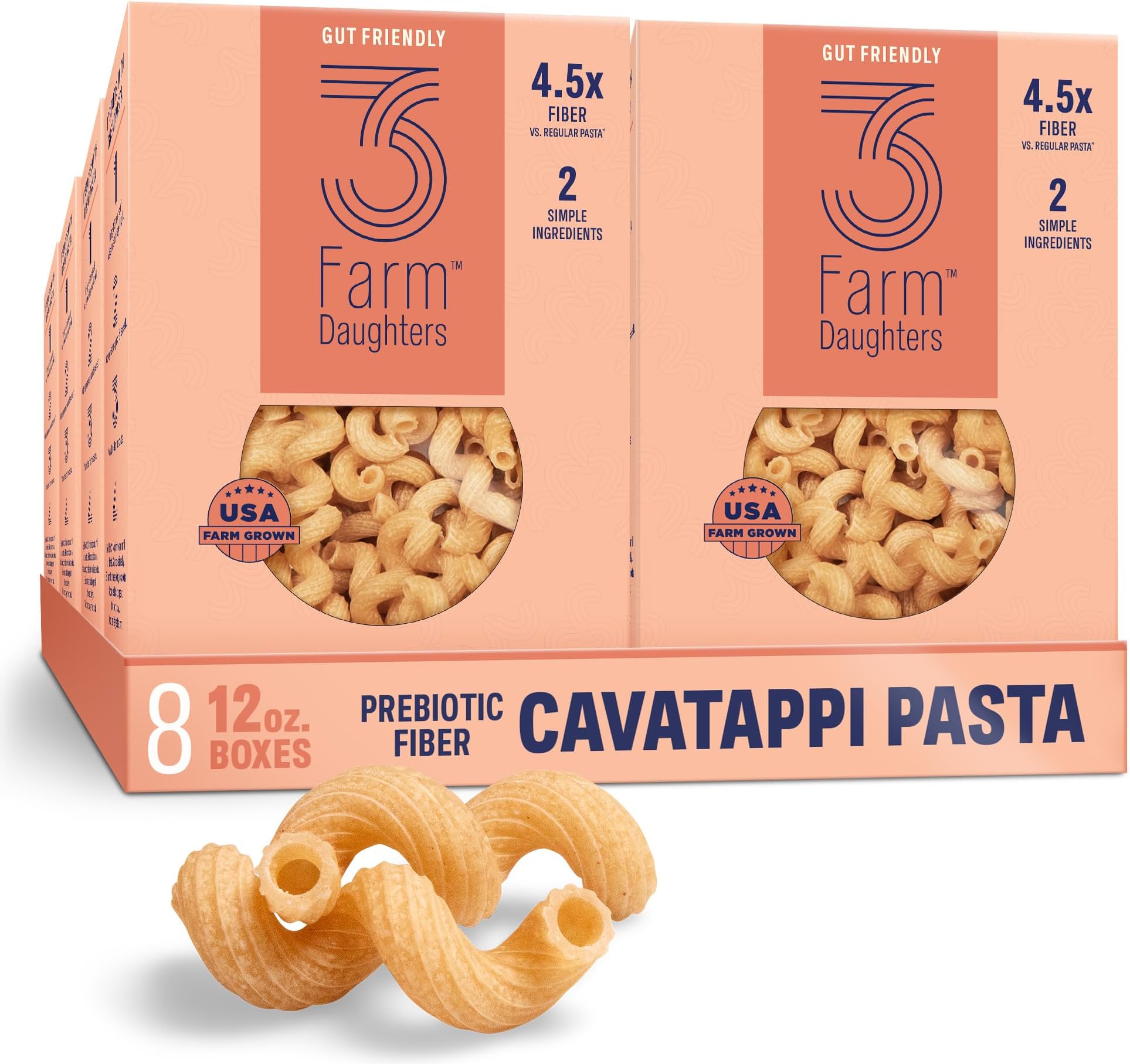 Amazon.com : Three Farm Daughters High Fiber Pasta Cavatappi Pack, Low ...