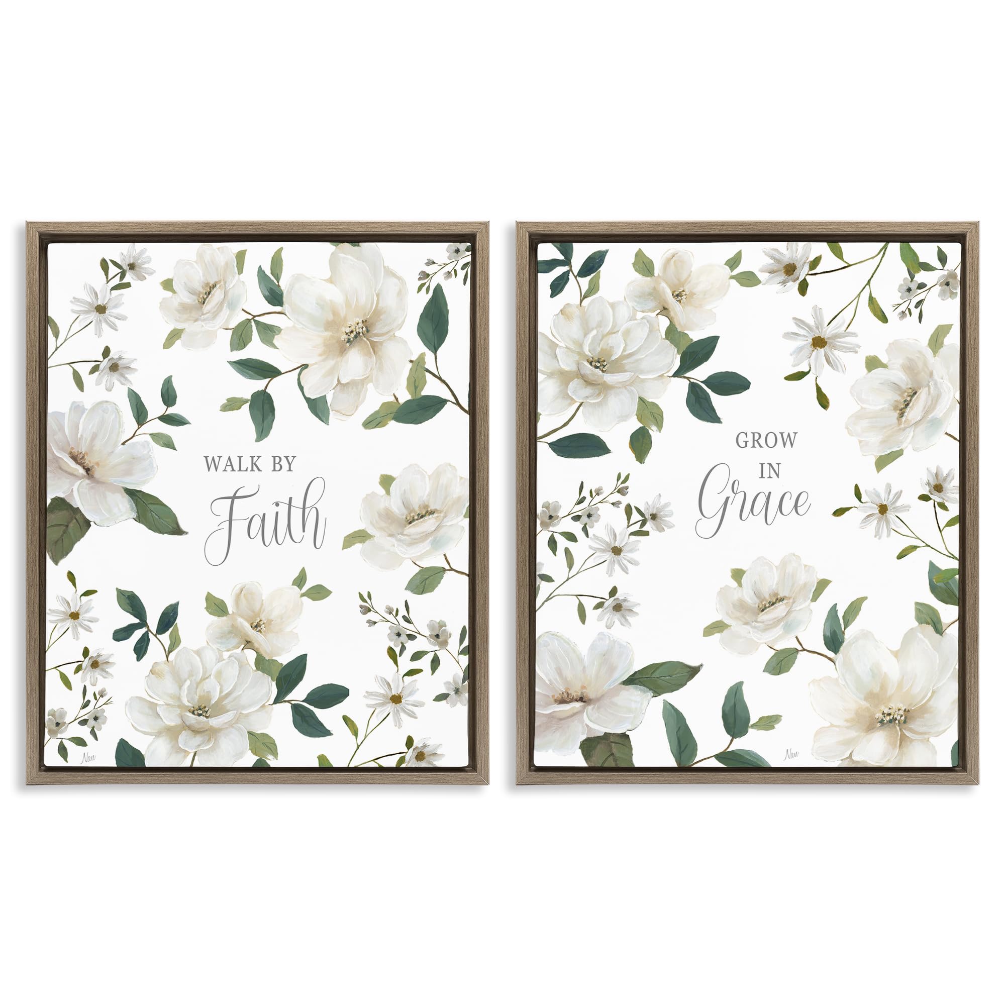 Stupell Industries Montalcino Elm (Textured) 'Spiritual Faith Sayings With Florals', 2Pc Floating Frame Art Set 2, Brown, 17 X 21 Inches, Easy To Hang And Sturdy, Made In Usa, By Nan