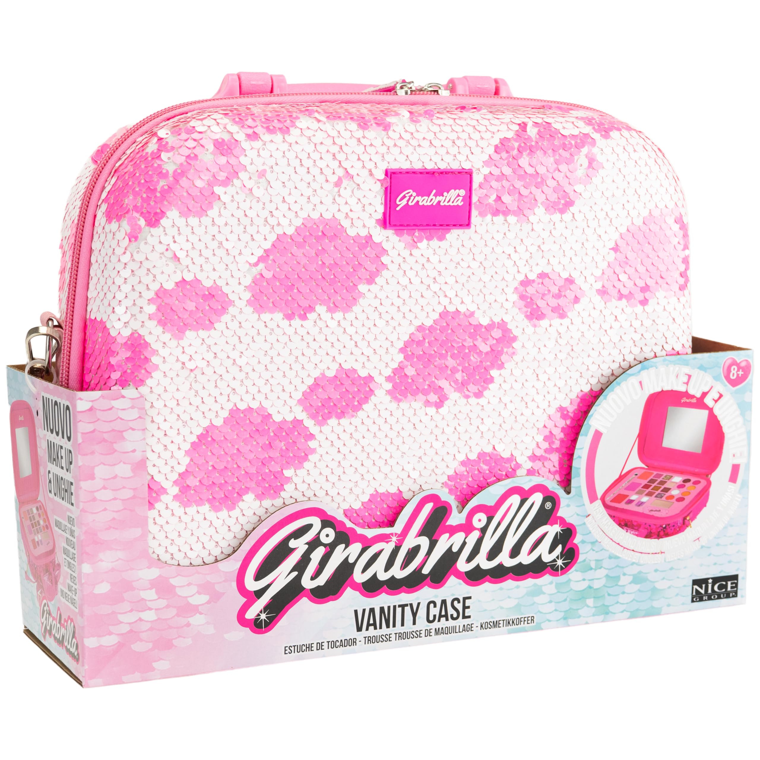 Nice Group - Girabrilla Make Up Case, Valigetta trucchi 02550G - BIANCA con Nuvole ROSA