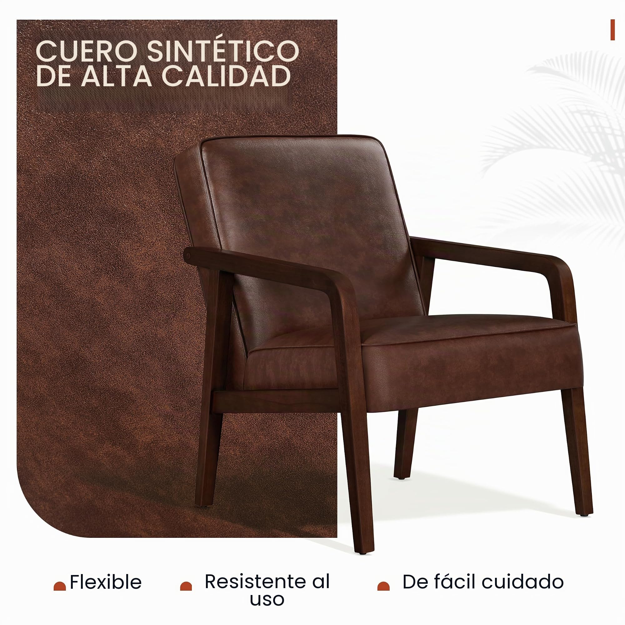 Yaheetech Sillón para Salón Piel Sintética con Pata de Madera Marrón Oscuro | Silla para Dormitorio con Reposabrazos, Sillón Relax, Capacidad de 136 kg, Fuerte Marco de Madera de Caucho