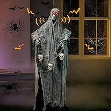 Outdoor Halloween Decorations, 71" Halloween Animatronics Decor Led Light Eyes Sound&amp;Touch Activated Scary Haunted House Decor with Spooky Sound Adjustable Arm for Party Yard Lawn Outdoor Indoor