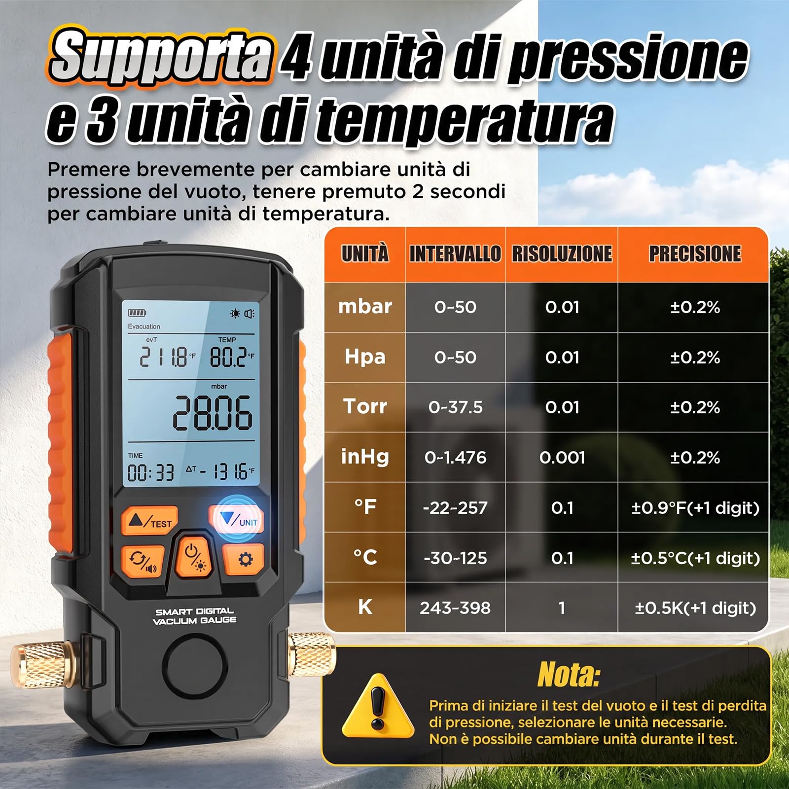 Manometro digitale per sottovuoto, HVAC, precisione ± 0,2%