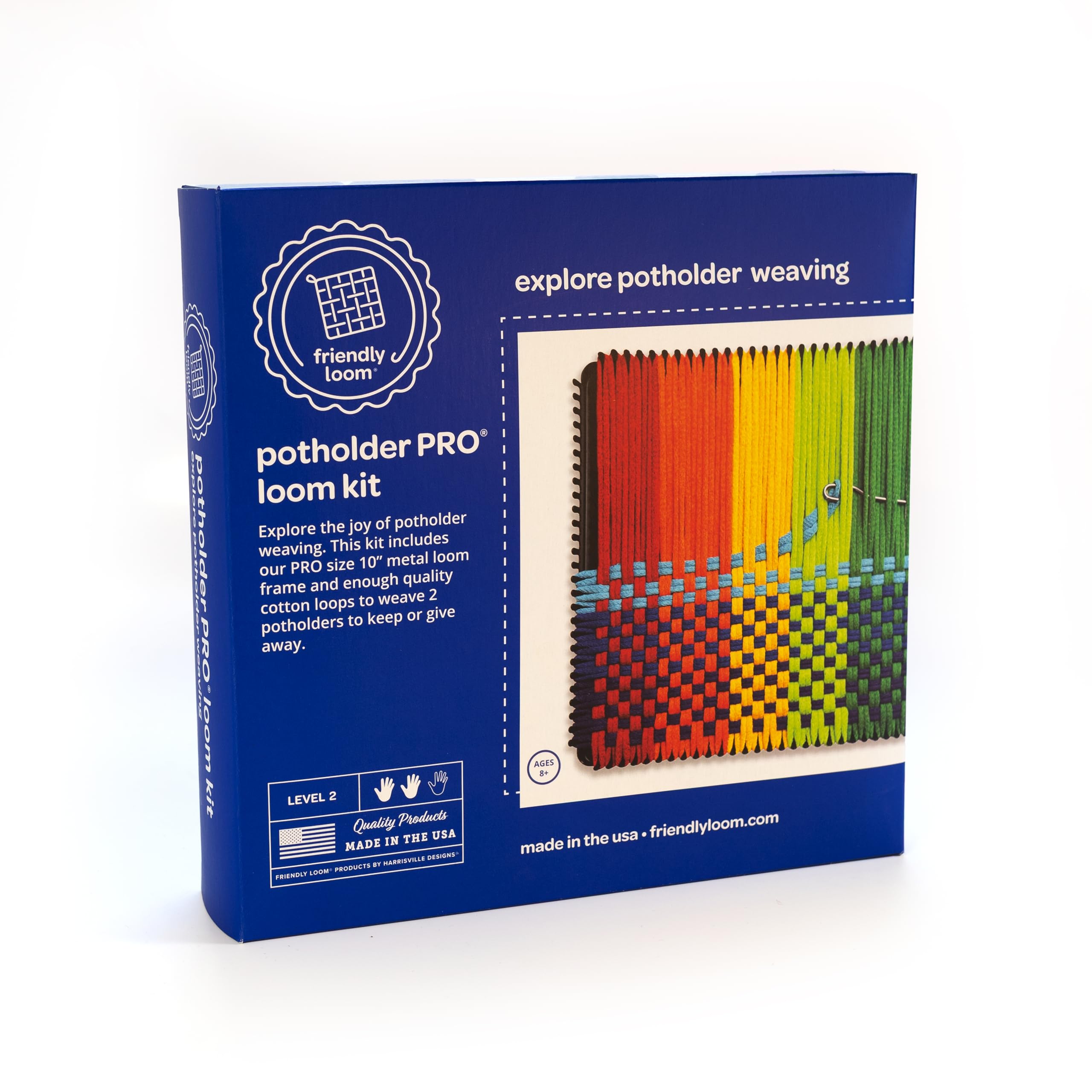 Friendly Loom Potholder Pro Weaving Kit | 10"x10" Sturdy Metal Loom and Quality Cotton Weaving Loops | Complete Kit to Weave 2 Large, Durable Potholders | Made in The USA