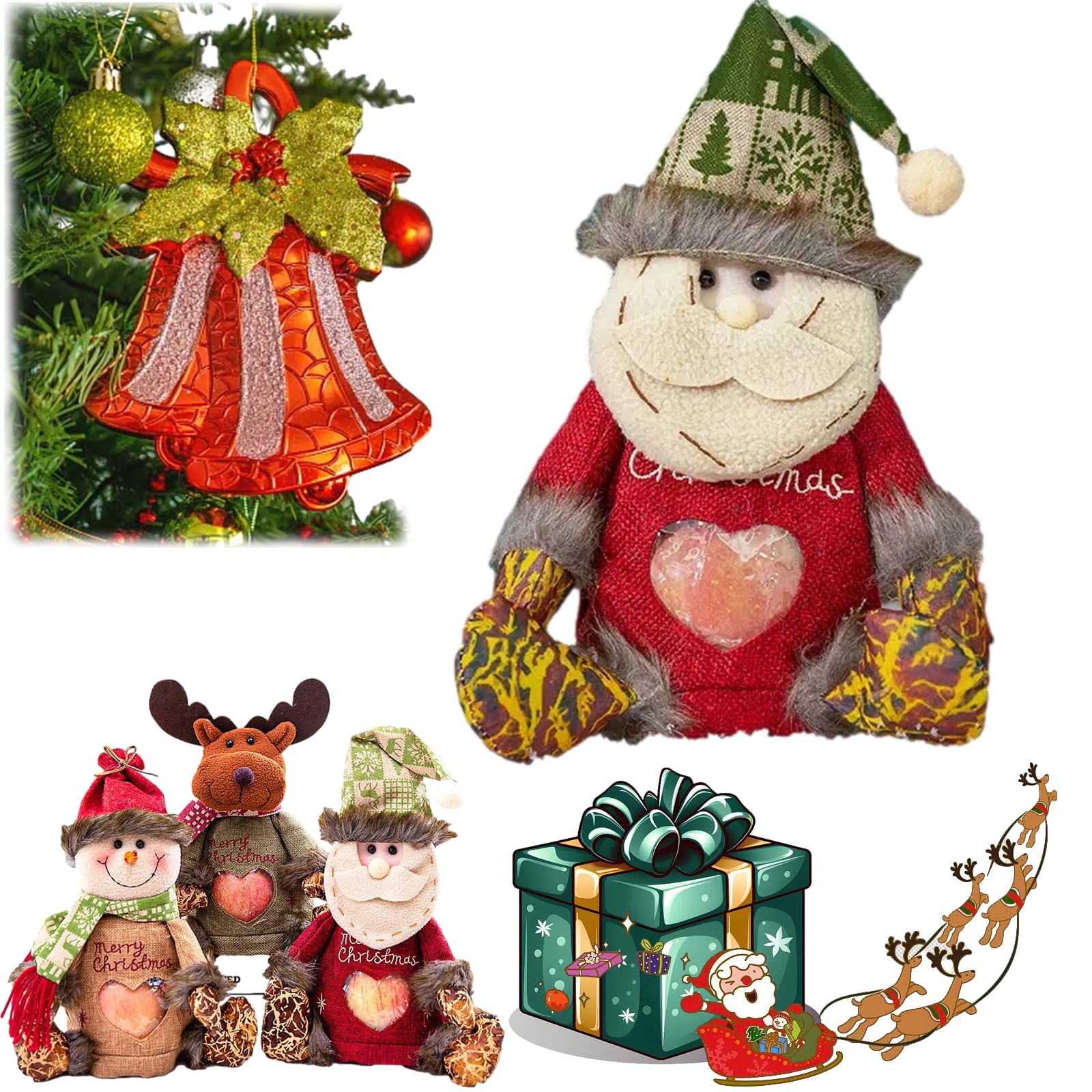 HOPASRISEE Christmas Gift Bags Zipper Design, Christmas Gift Doll Bags, 3D Doll Decoration Gift Bag, Christmas Gift Bags for Party and Festival, Santa, Christmas Candy Bags (1PC-B)