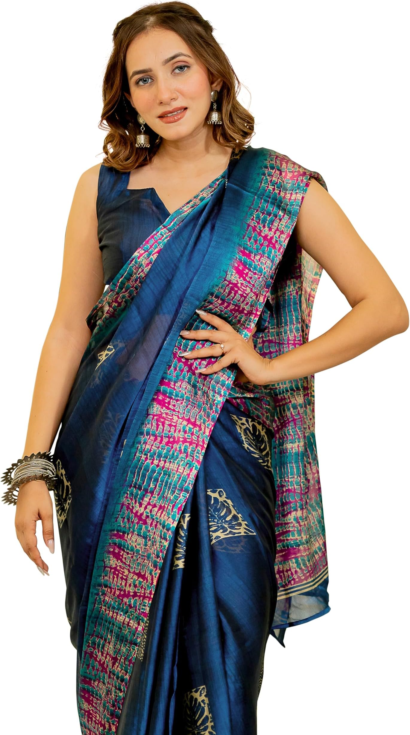 Women's Plain Weave Chiffon Abstrect Printed Saree with Blouse Piece