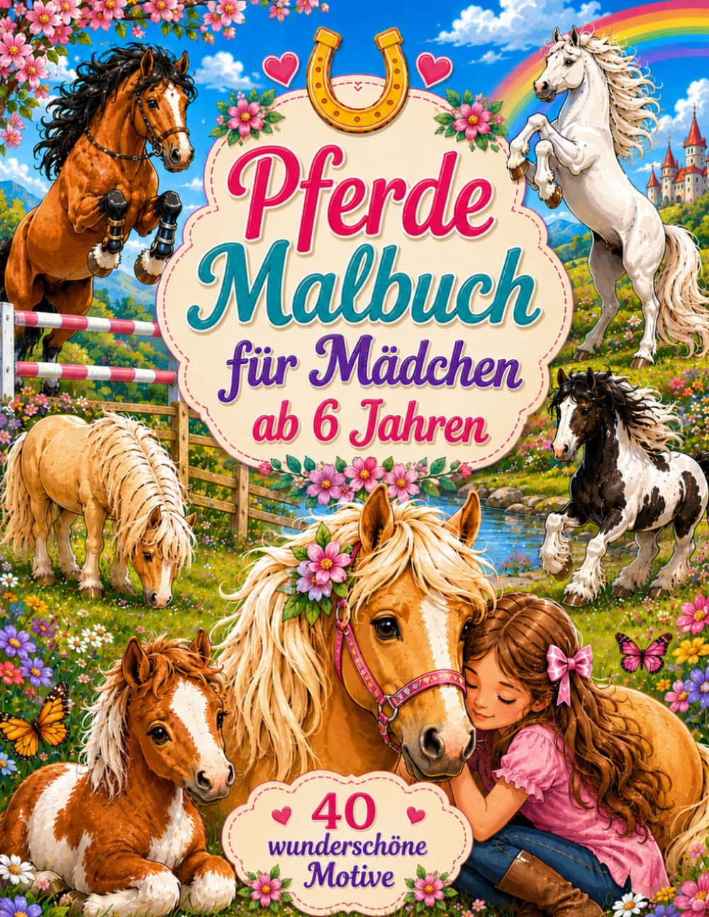 Pferde Malbuch für Mädchen ab 6 Jahren: 40 Ausmalbilder für Kinder ab 6 Jahren ideal als Geschenk für Mädchen und Teenager