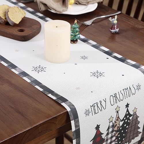 Miniatura 6 de U'Artlines Waterclor Buffalo - Juego de manteles individuales y camino de mesa de árboles de Navidad a cuadros, vinilo antideslizante, decoración de