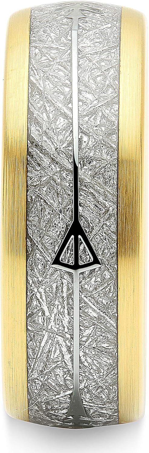 100S JEWELRY Tungsten Rings For Men Women Wedding Band Gold Arrow Imitated Meteorite Sizes 8-16 - Image 3