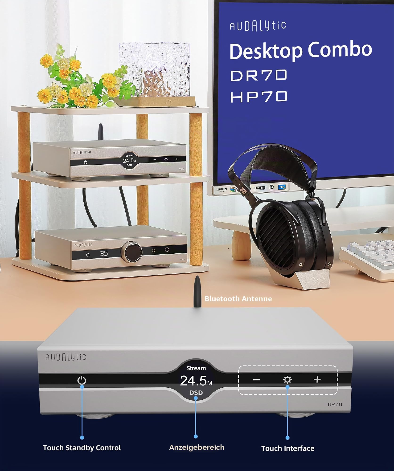 Gustard Audalytic DR70 R2R-DAC – Nativ 1-Bit-DSD, DSD512, PCM 768 kHz, vollständig diskreter, symmetrischer Digital-Analog-Wandler (Schwarz – ohne Streamer)