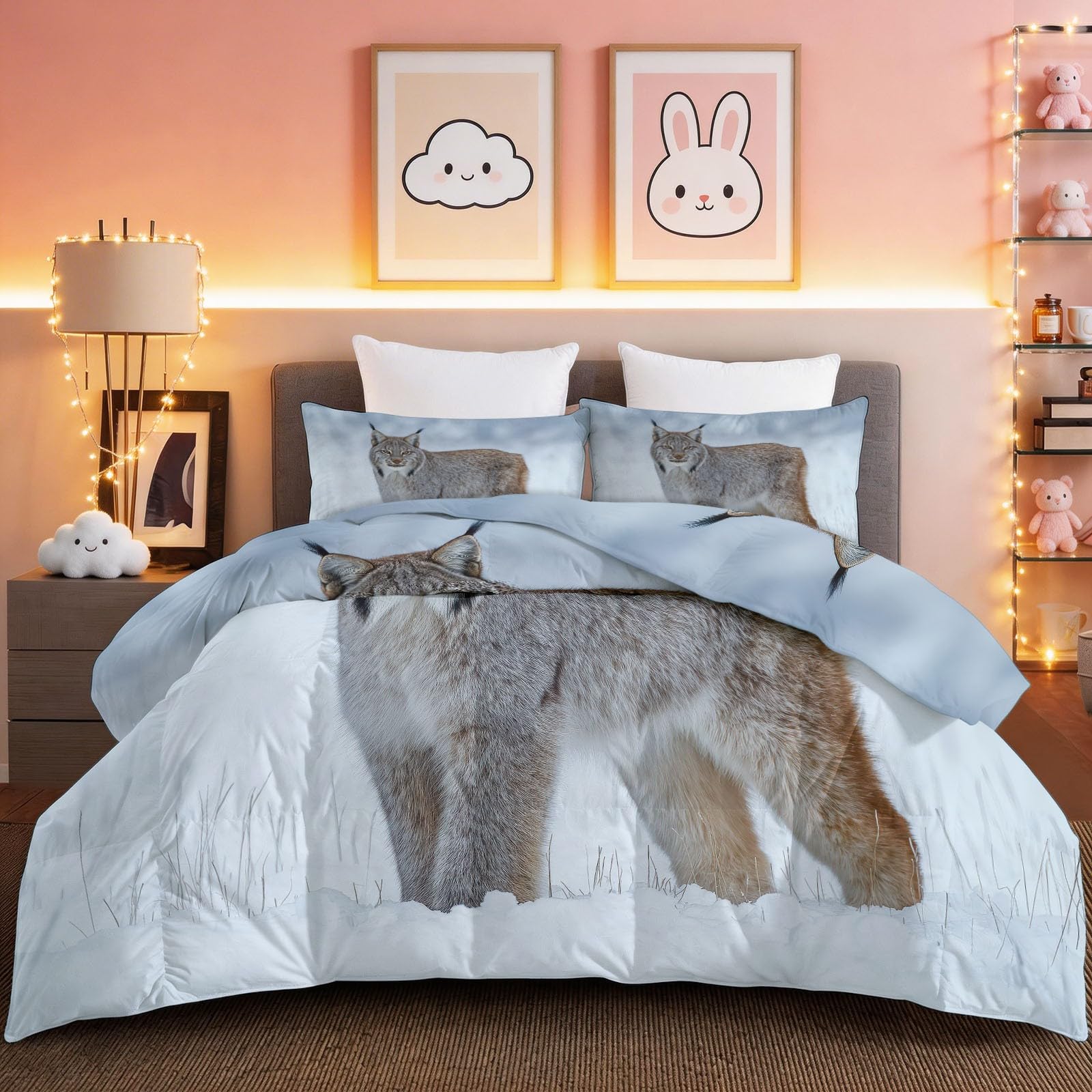 Housse de couette 220x240cm effet lynx en microfibre premium grise et brune