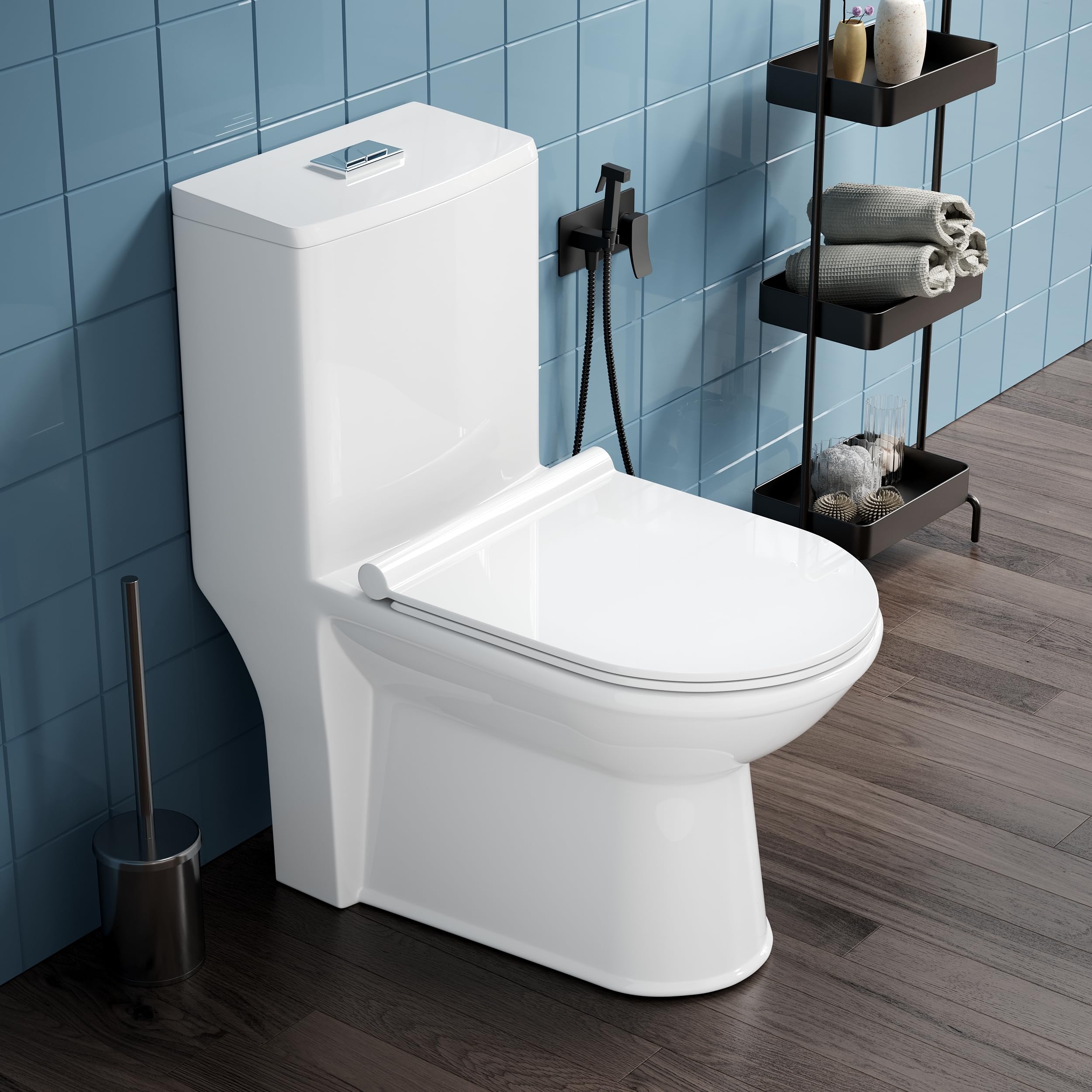 LAPO Premium Commodes for Toilet, S Trap 9 inch Outlet, One Piece Commode with Soft Close Toilet Seat, Ceramic One Piece Western Toilet with Syphonic Tornado Flush (Dove, 7 Yrs Warranty) - White