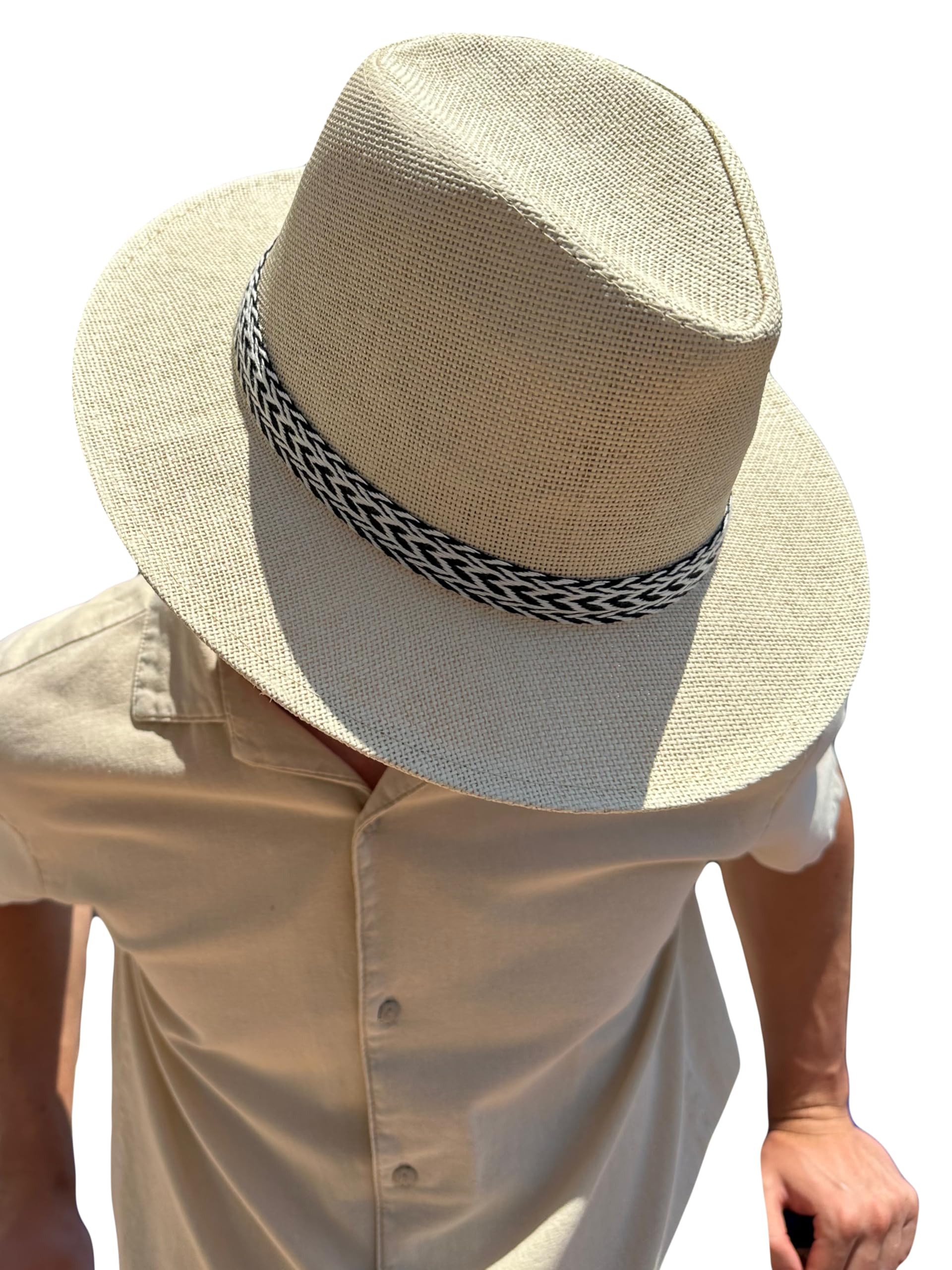 MIGURA Sombrero Blanco Hombre De Paja Protección Solar Panama Pamela Playa Verano Esparto Gorra para Sol Visera Enrollable con Tira Ajustable Blanco Negro Zebra
