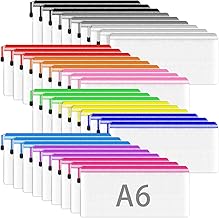 Smarpau A6 Mesh Document Bag, 36PCS Clear Pencil Case Plastic Wallets Zip Lock Bags Storage Pouch File Folder Zipper Bags Document Folders for School, Home, Office and Travel (12 Colours)